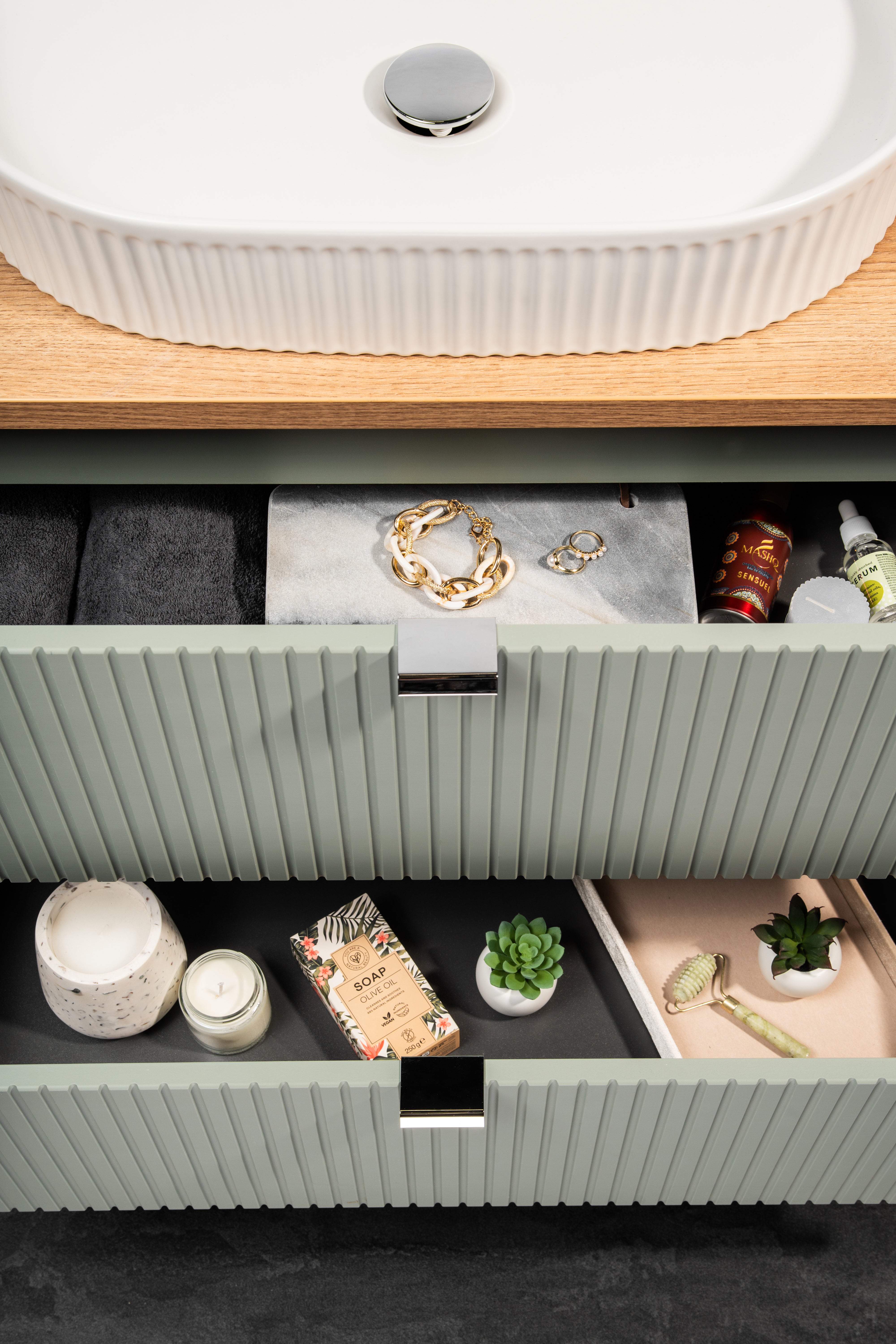 Line Unterschrank für Waschbecken, 60 cm, 2 Schubladen
