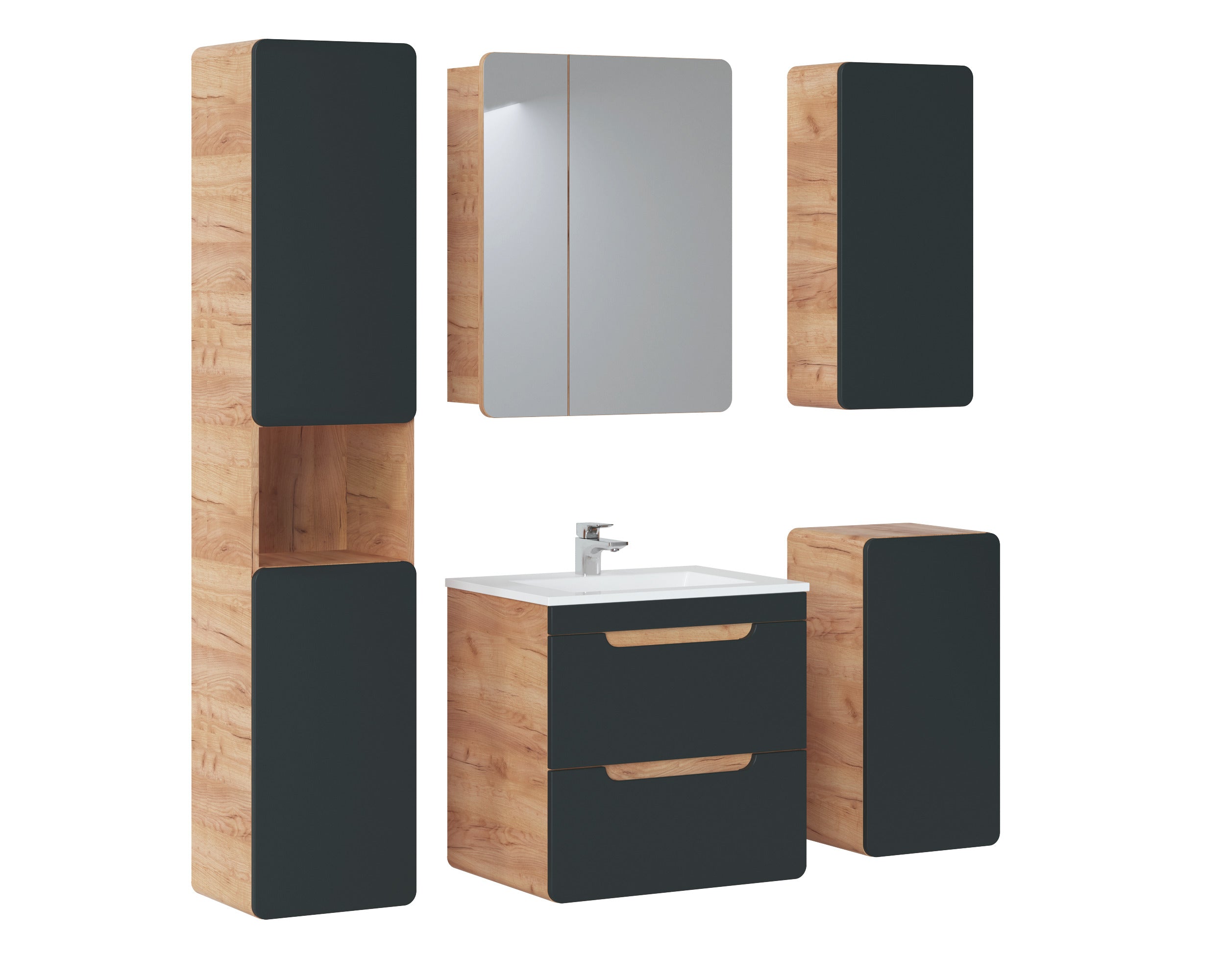 Aruba Unterschrank für Waschbecken, 60 cm, 2 Schubladen Craft Eiche, Cosmos Grey