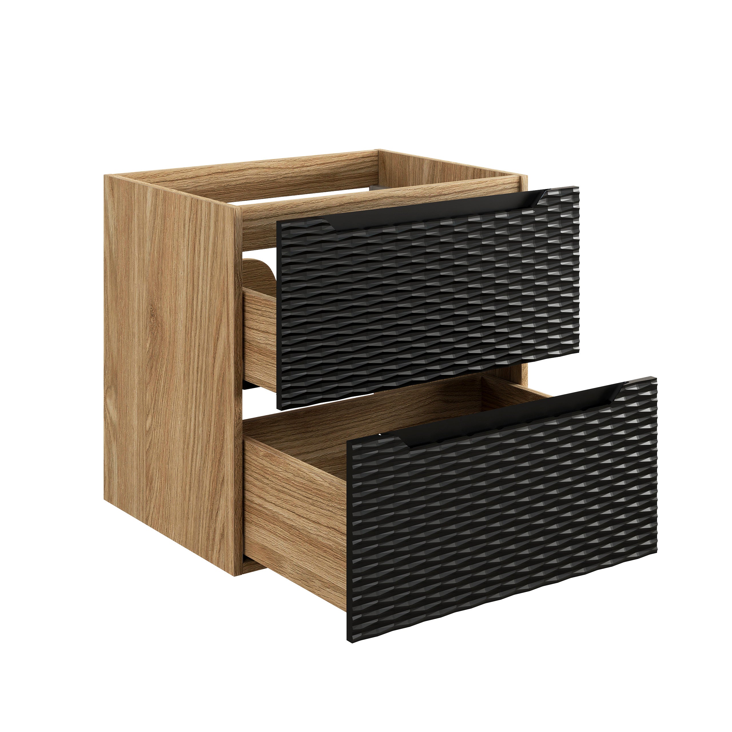 Ocean Unterschrank für Waschbecken, 60 cm, 2 Schubladen Schwarz Matt, Geölte Eiche