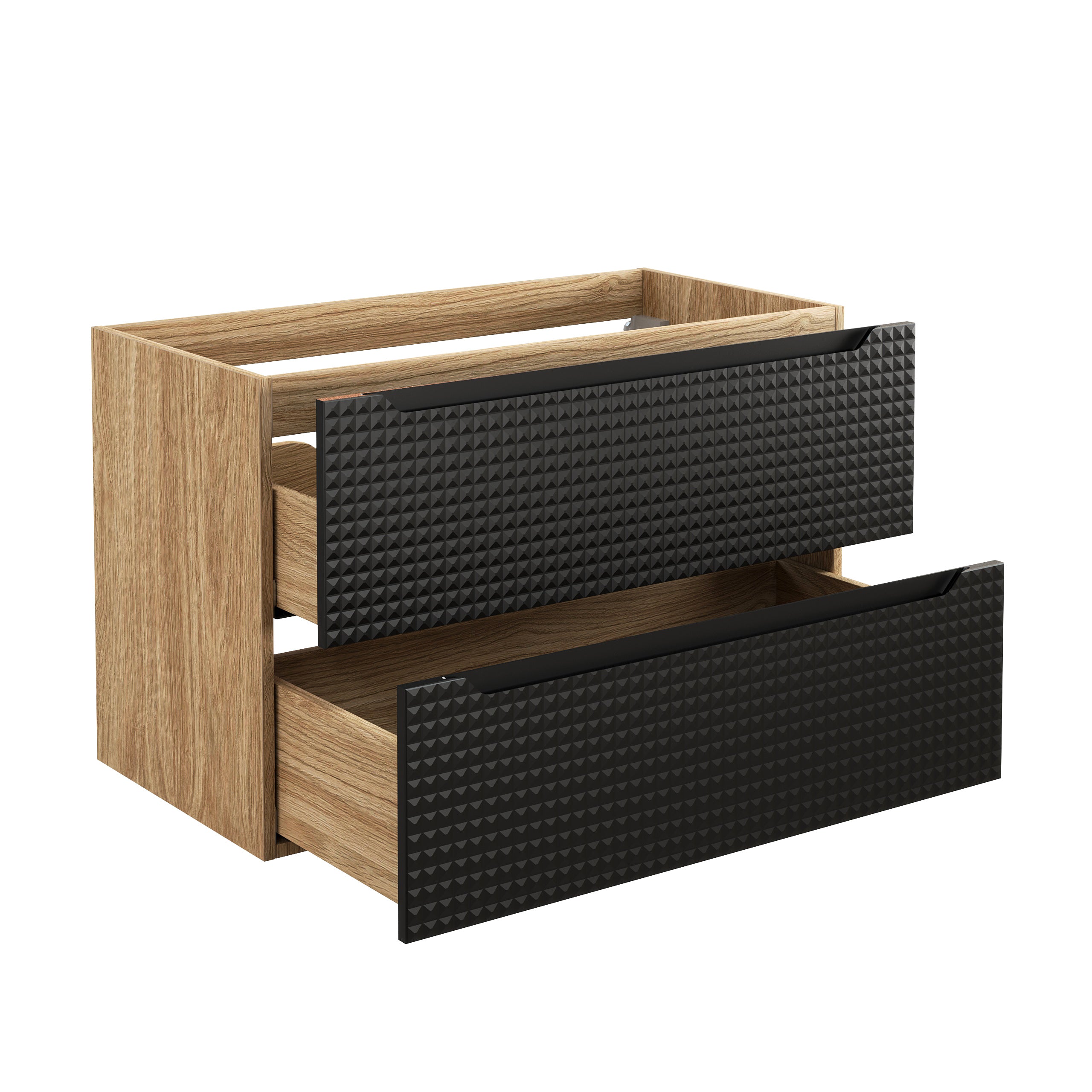 Luxor Unterschrank für Waschbecken, 90 cm, 2 Schubladen Schwarz Matt, Geölte Eiche