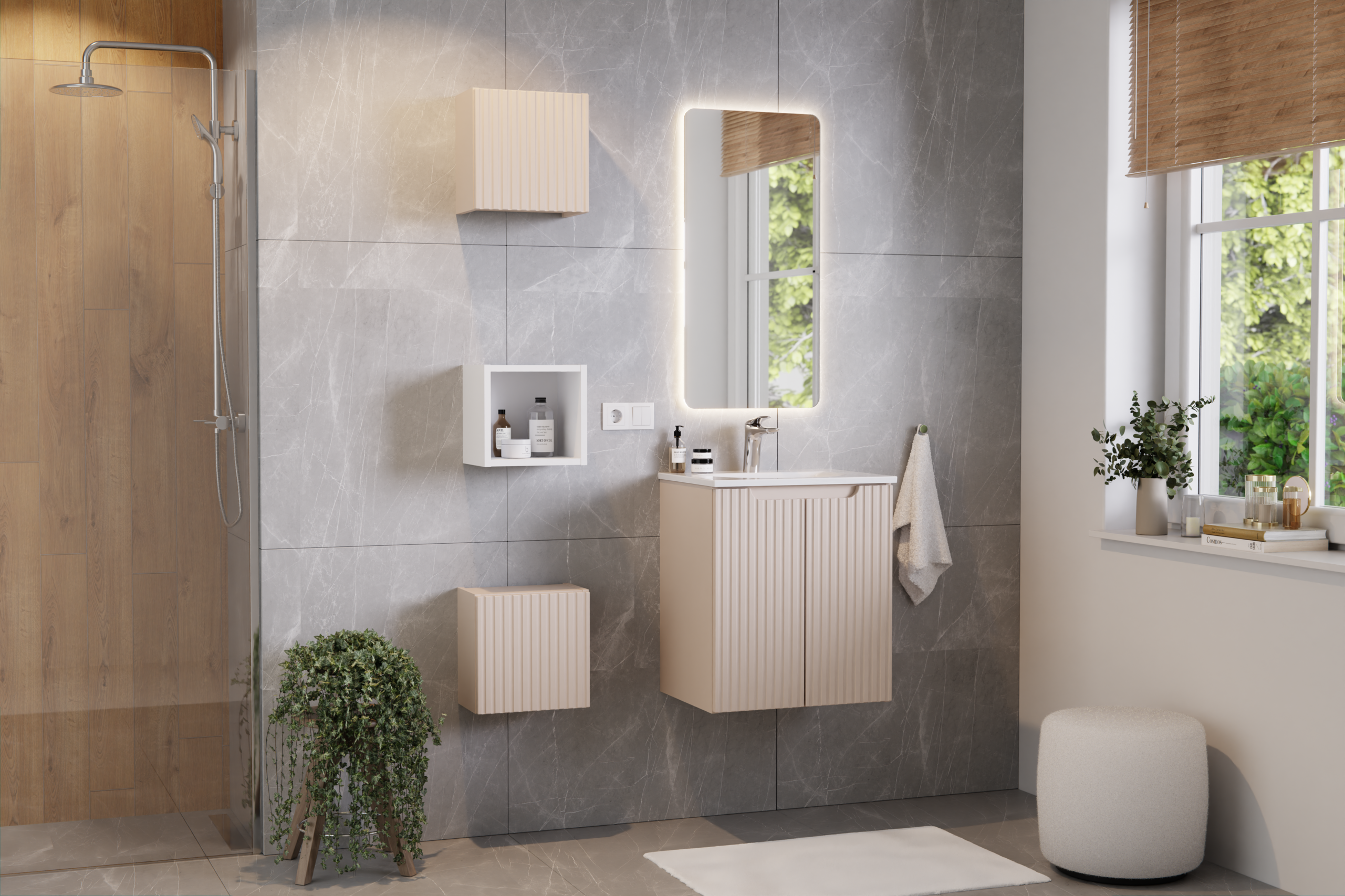 Sky Einzelbecken-Möbelwaschtisch, 50 cm Weiß glänzend 51 x 40 x 15 cm (SKY 3 50CM DP ( E-8099-3-50 ))