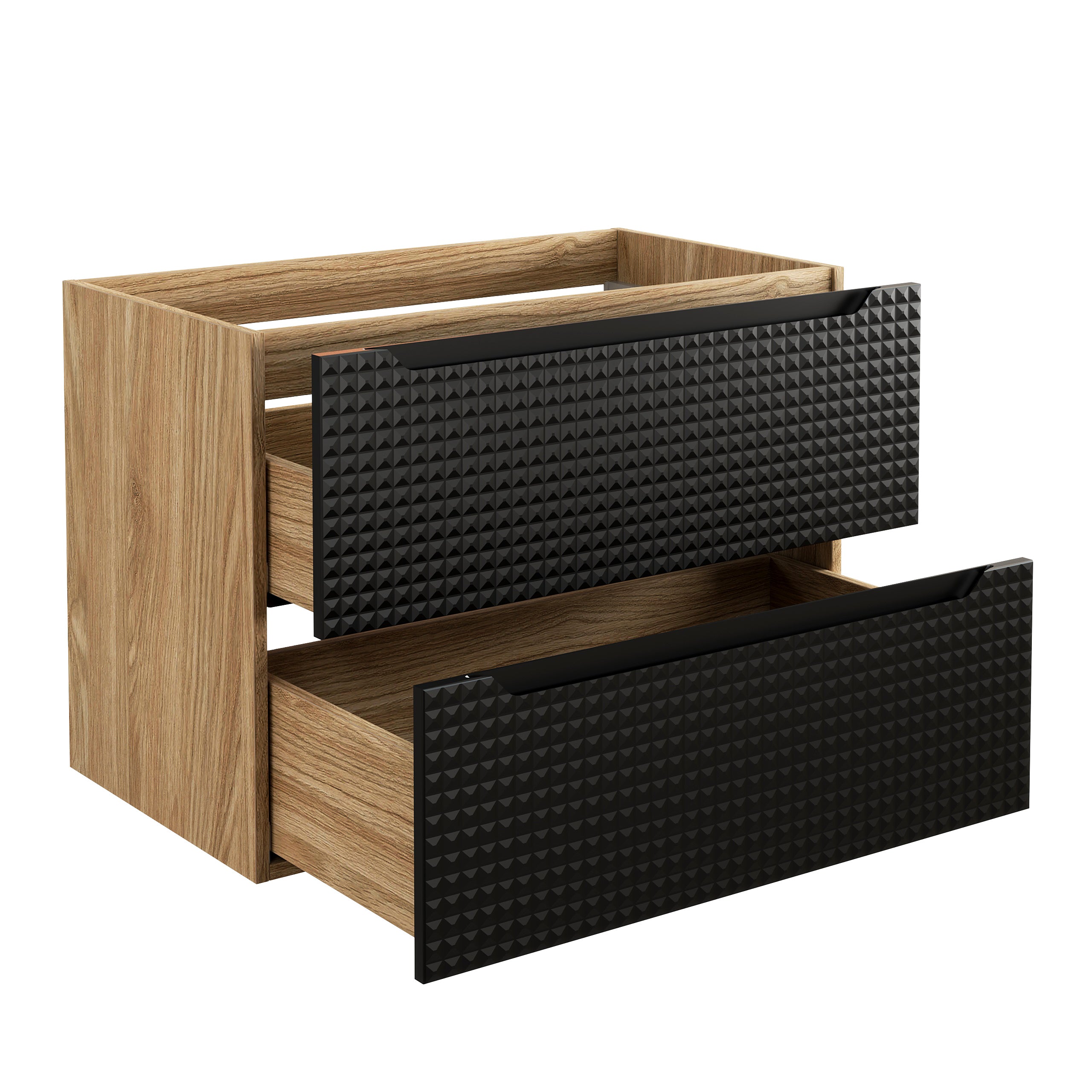 Luxor Unterschrank für Waschbecken, 80 cm, 2 Schubladen Schwarz Matt, Geölte Eiche