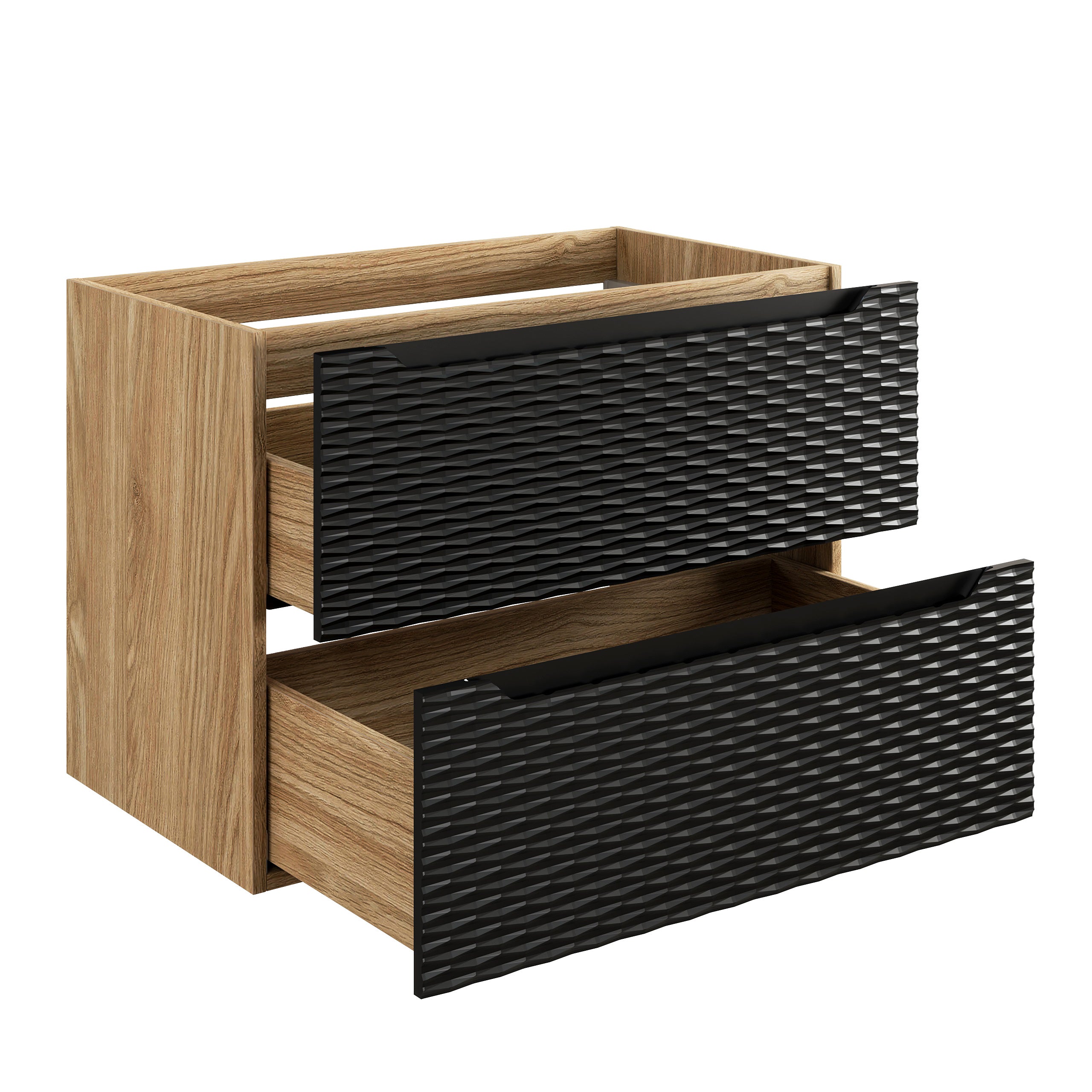 Ocean Waschbeckenunterschrank 80 cm 2 Schubladen Schwarz Matt, Geölte Eiche