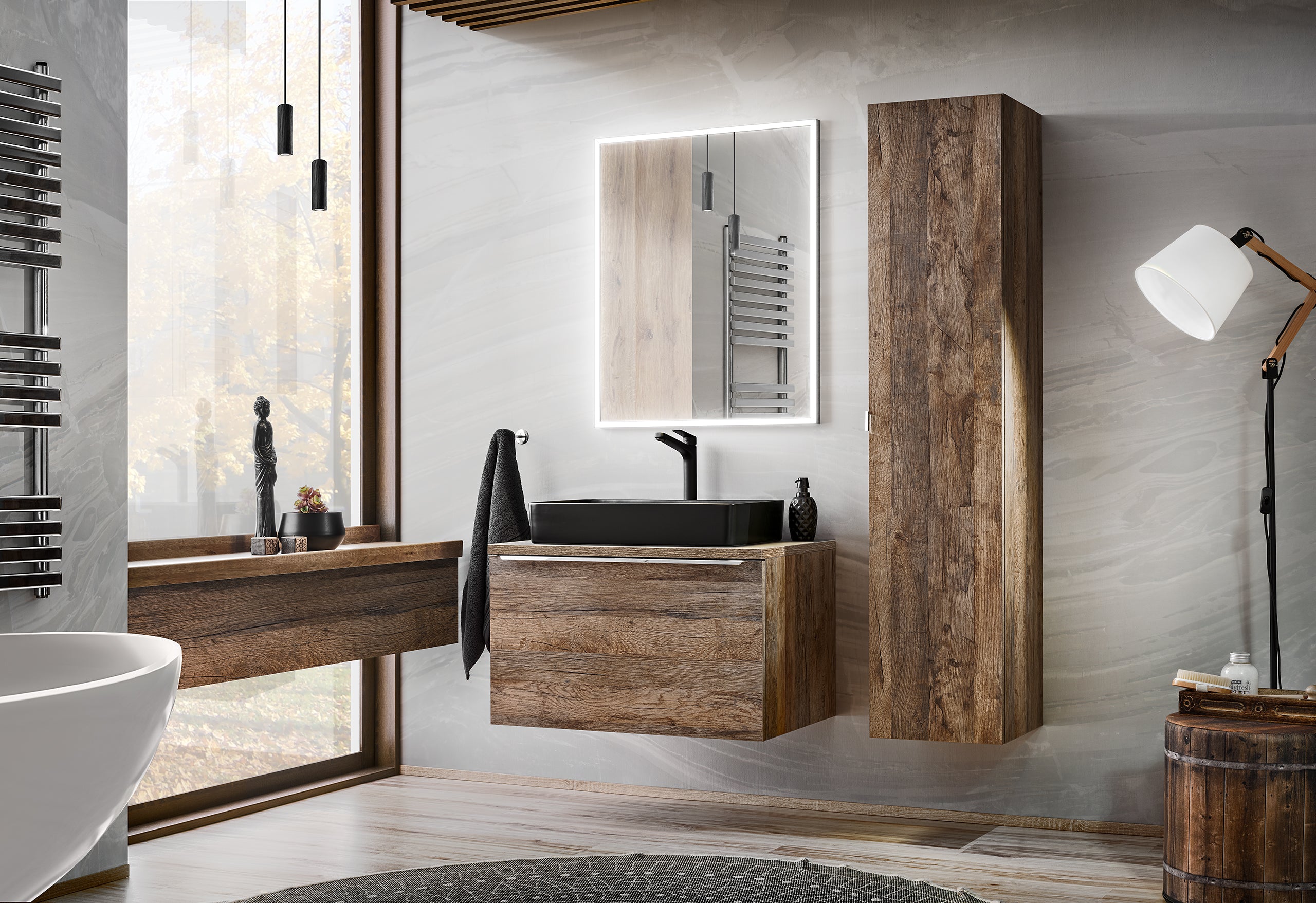 Santa Unterschrank für Waschbecken, 80 cm, 2 Schubladen Santa Fe Vintage Eiche