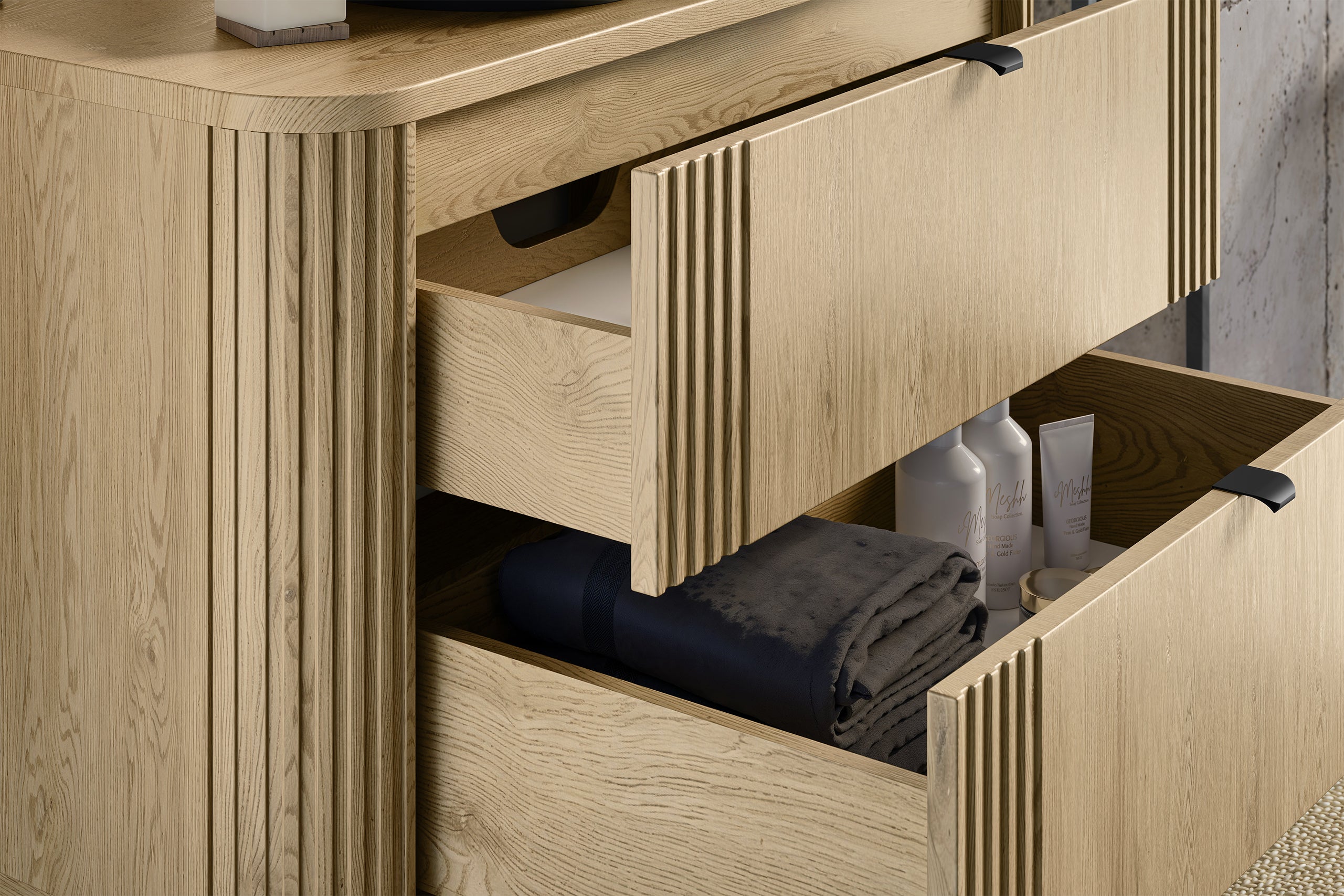 Ovalia Waschbeckenunterschrank 100 cm 2 Schubladen