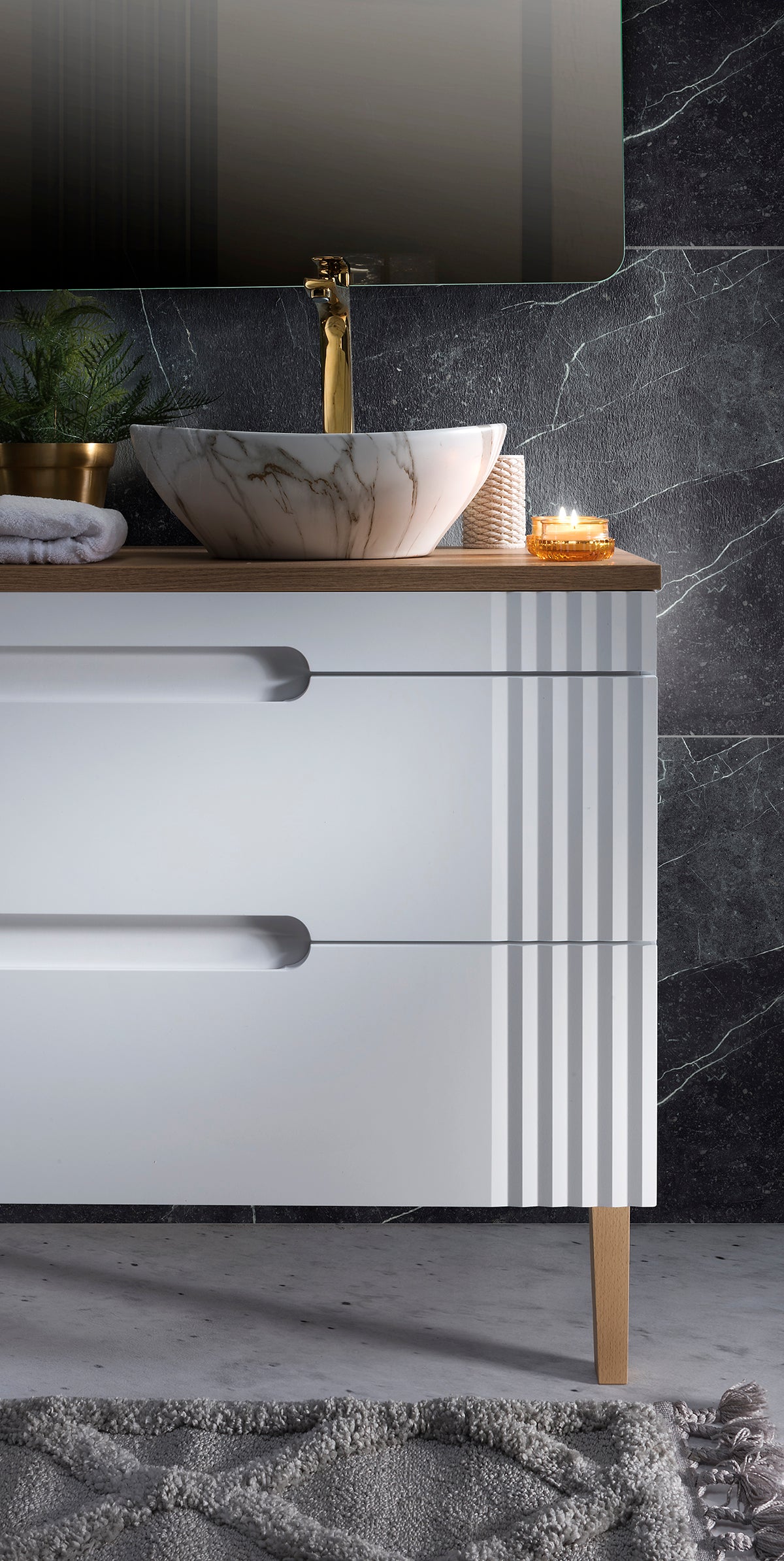 Fiji Unterschrank für Waschbecken, 60 cm, 2 Schubladen