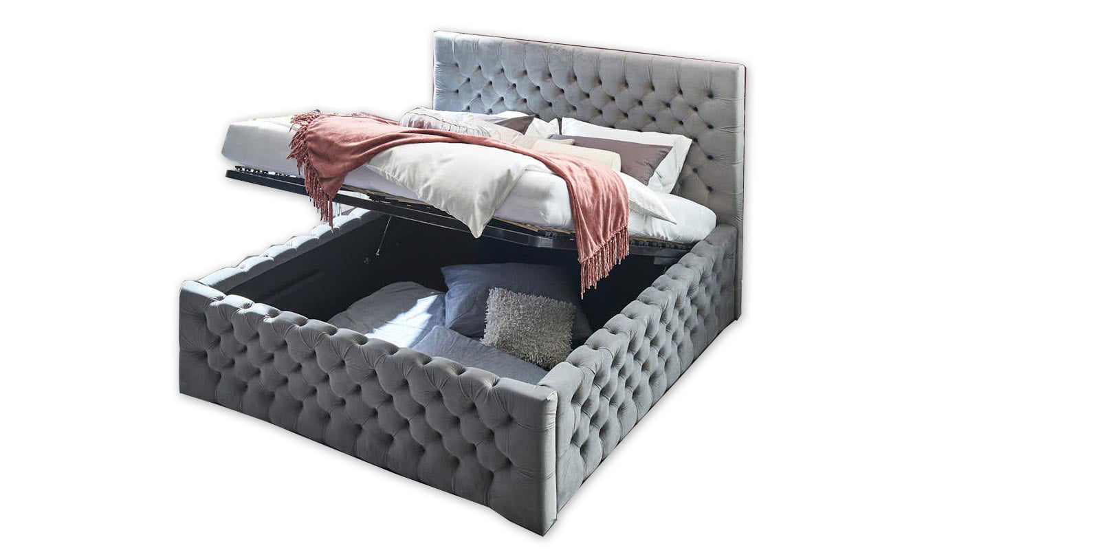 Polsterbett Chester Lux II Silbergrau – Premium Samtstoff