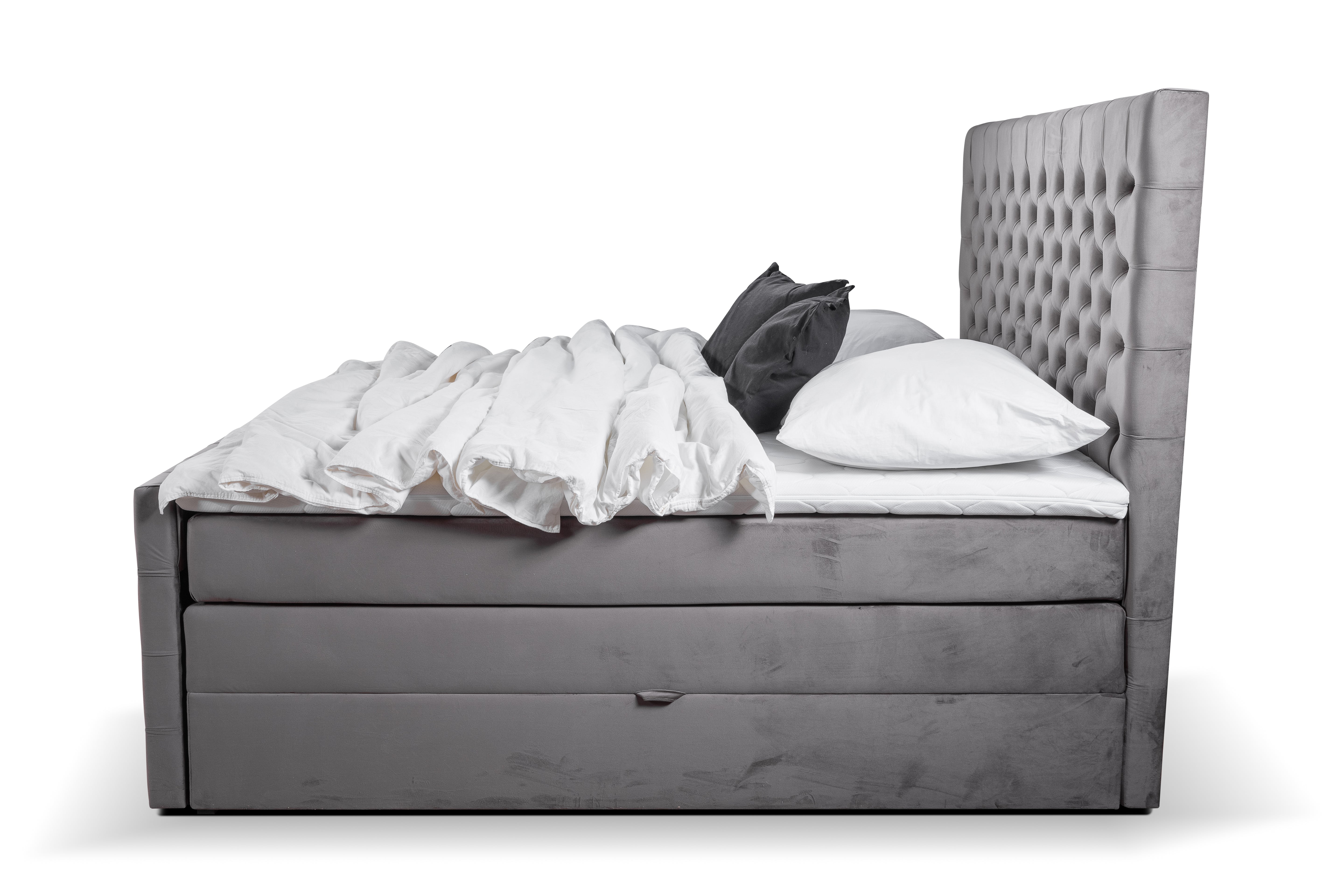 Boxspringbett Chester Duo mit Fußteil Grau – Premium Samtstoff