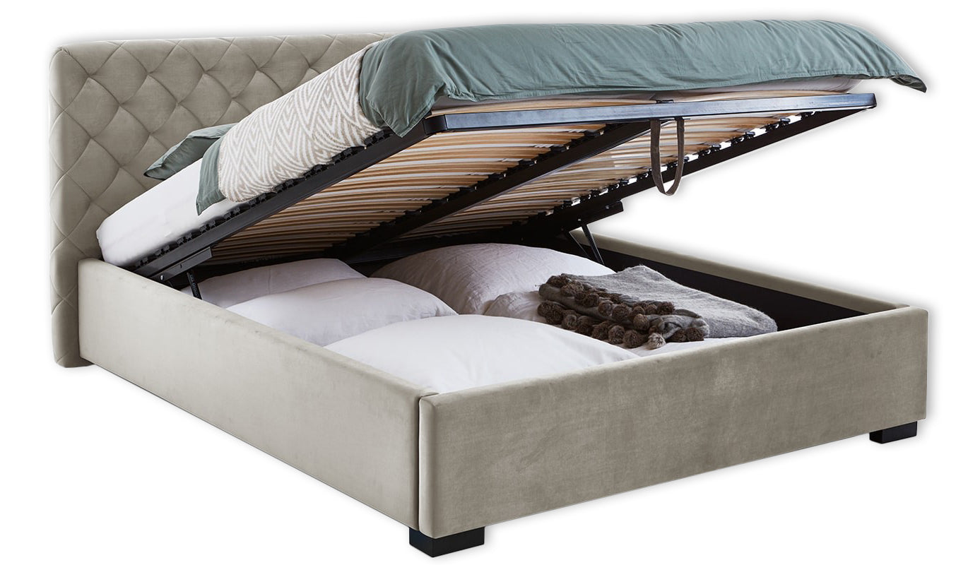 Lauria Beige – Design Polsterbett mit Bettkasten