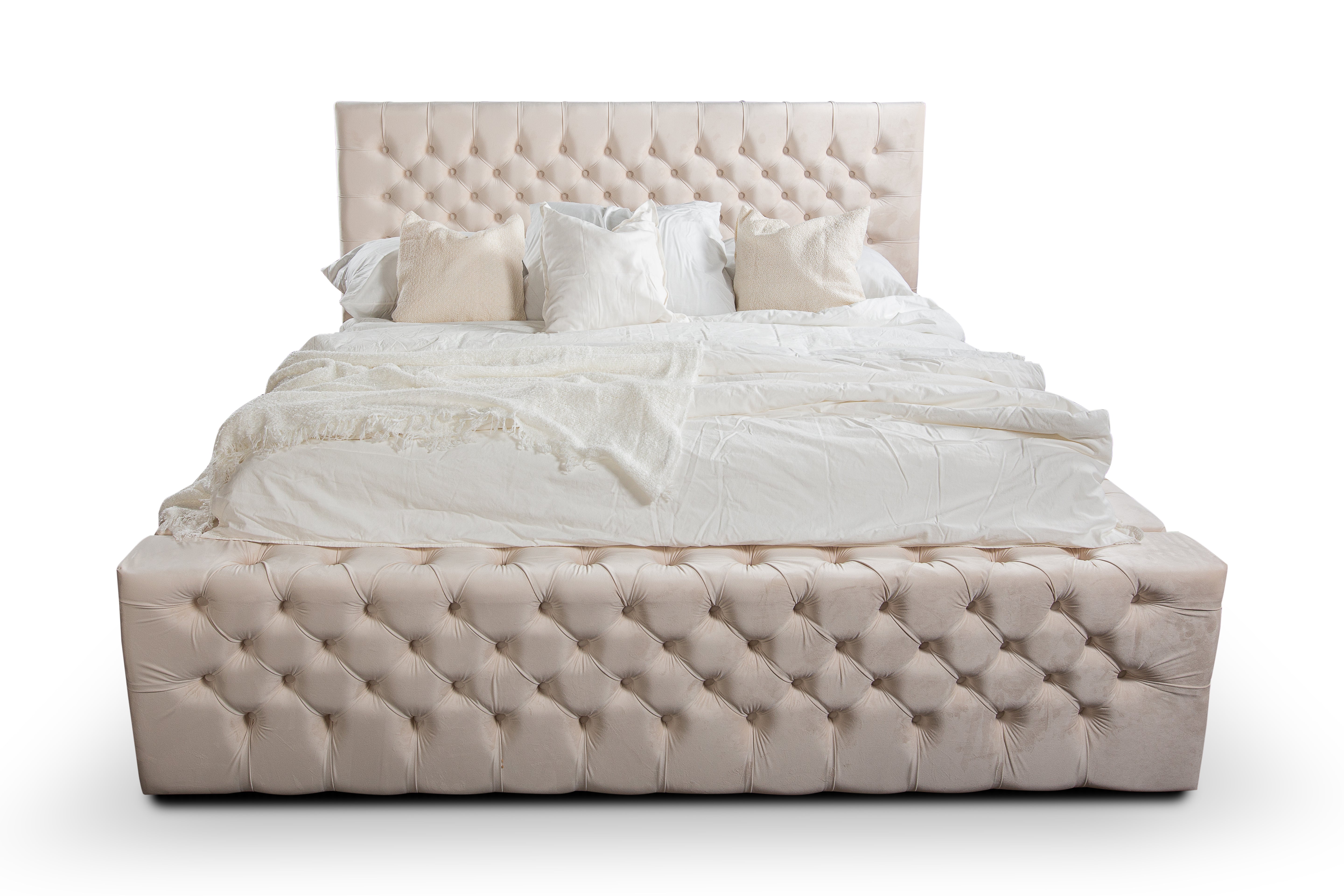 Polsterbett Chester Lux III Creme-Beige – Premium Samtstoff