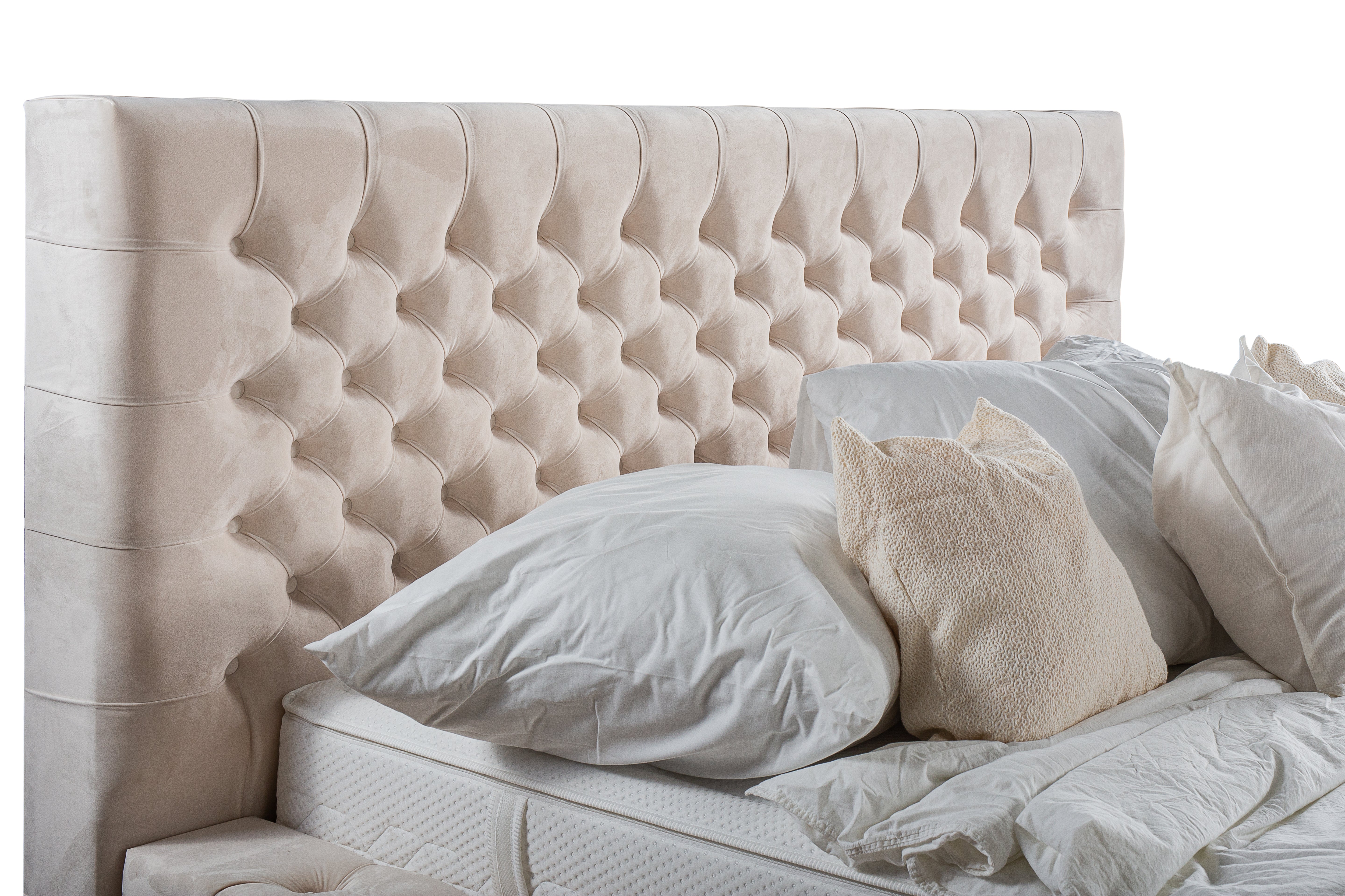 Polsterbett Chester Lux III Creme-Beige – Premium Samtstoff