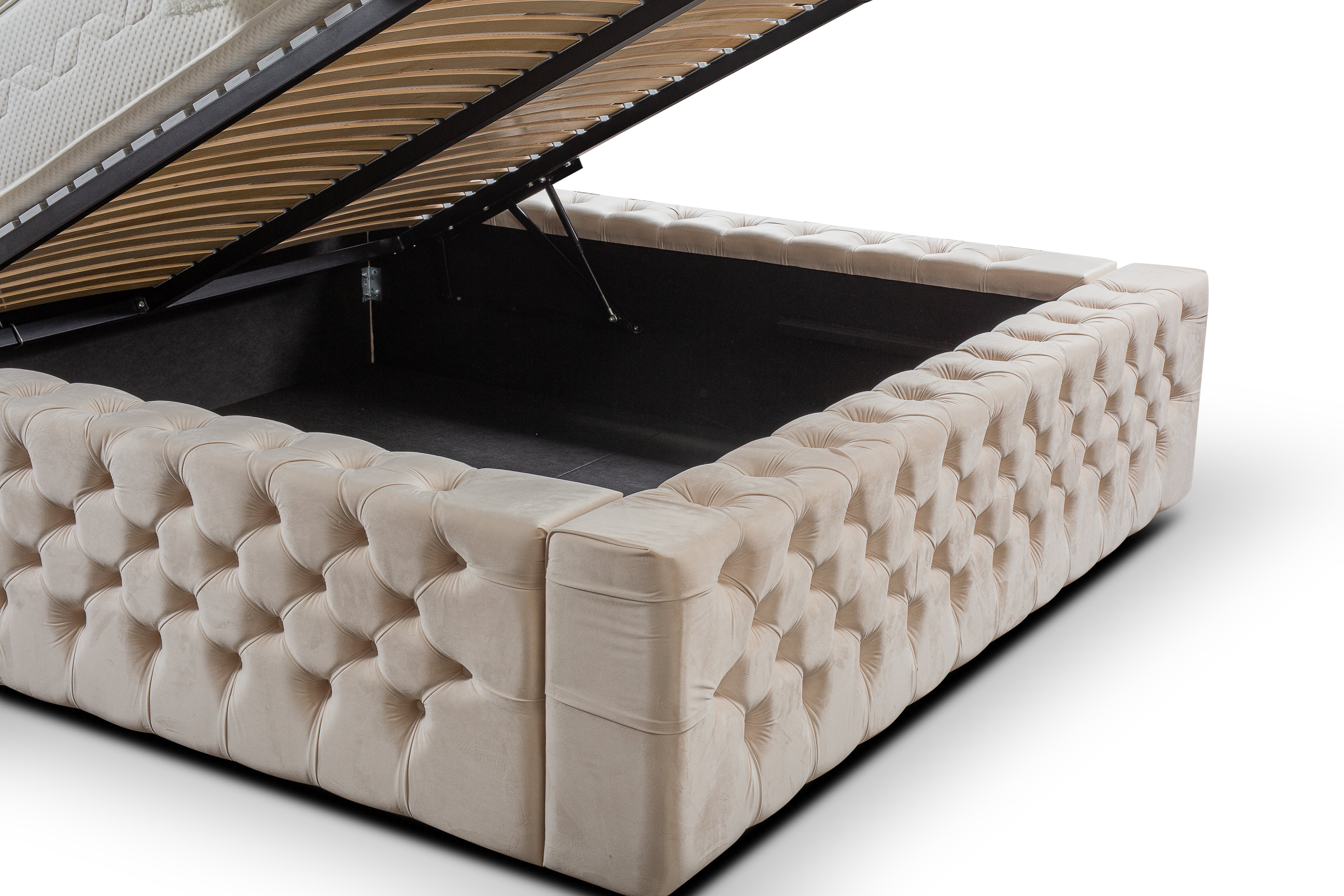 Polsterbett Chester Lux III Creme-Beige – Premium Samtstoff