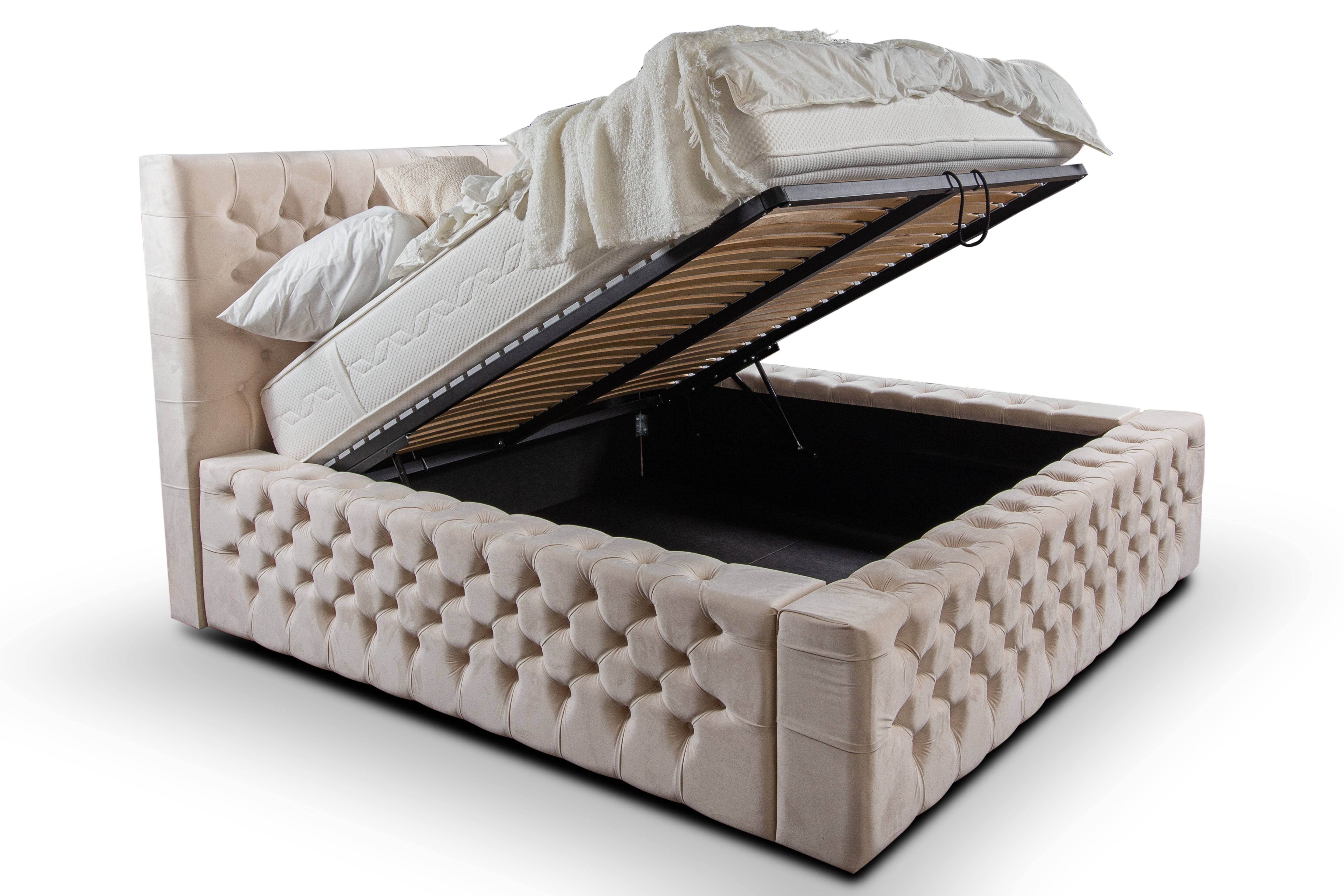 Polsterbett Chester Lux III Creme-Beige – Premium Samtstoff