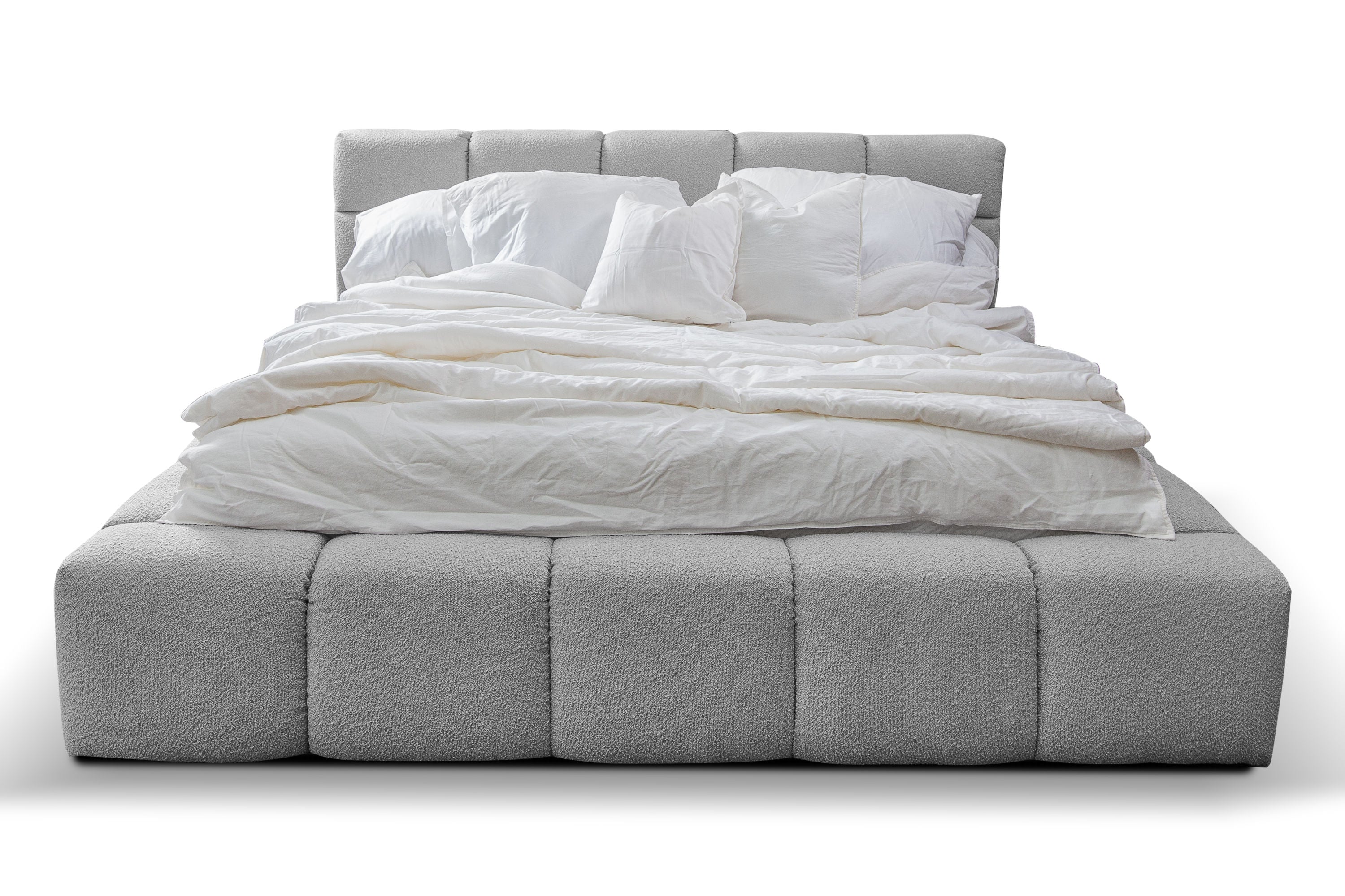 Baloo Lux III – Design Bouclé Polsterbett mit Stauraum
