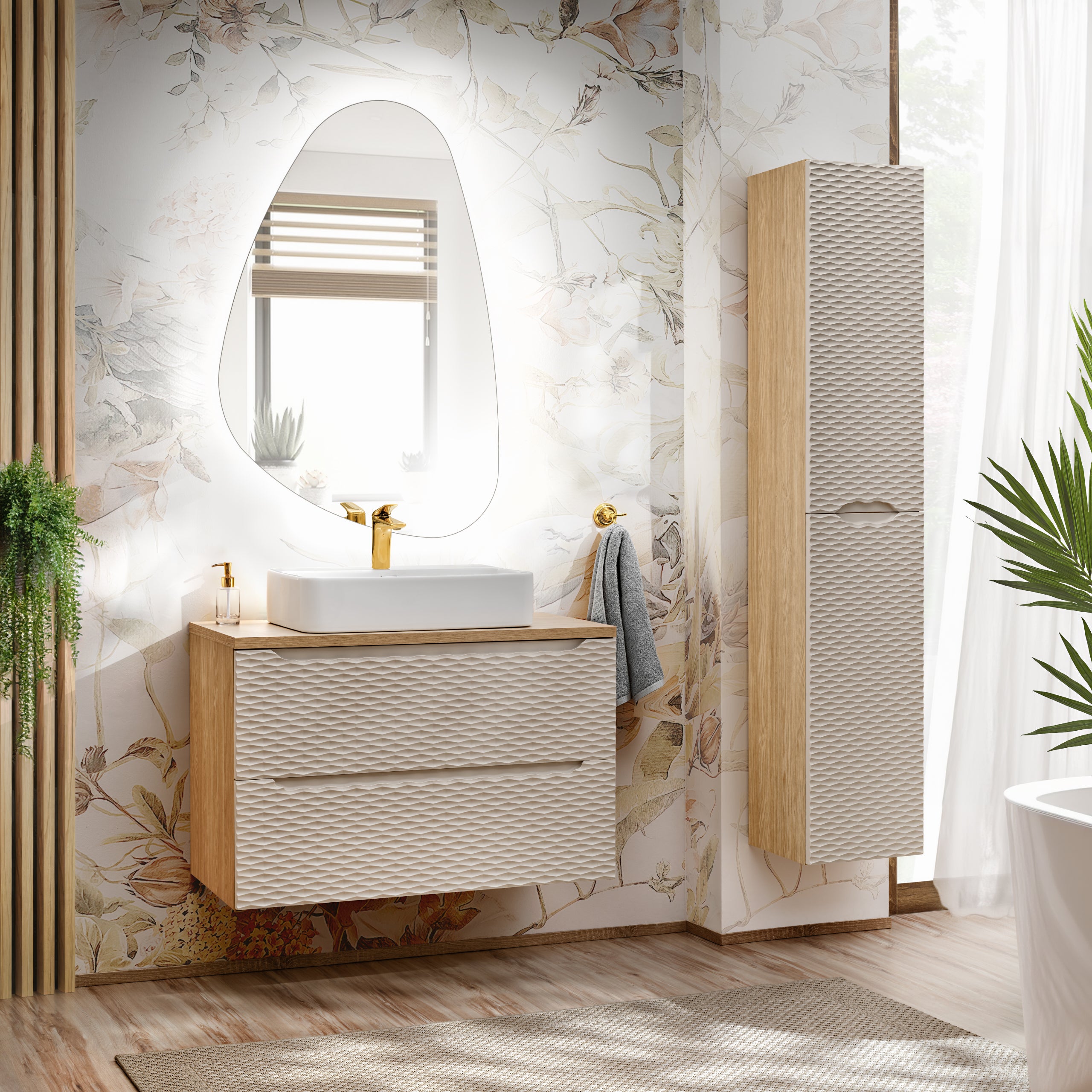 Ocean Hochschrank mit 2 Türen Beige, Eiche geölt