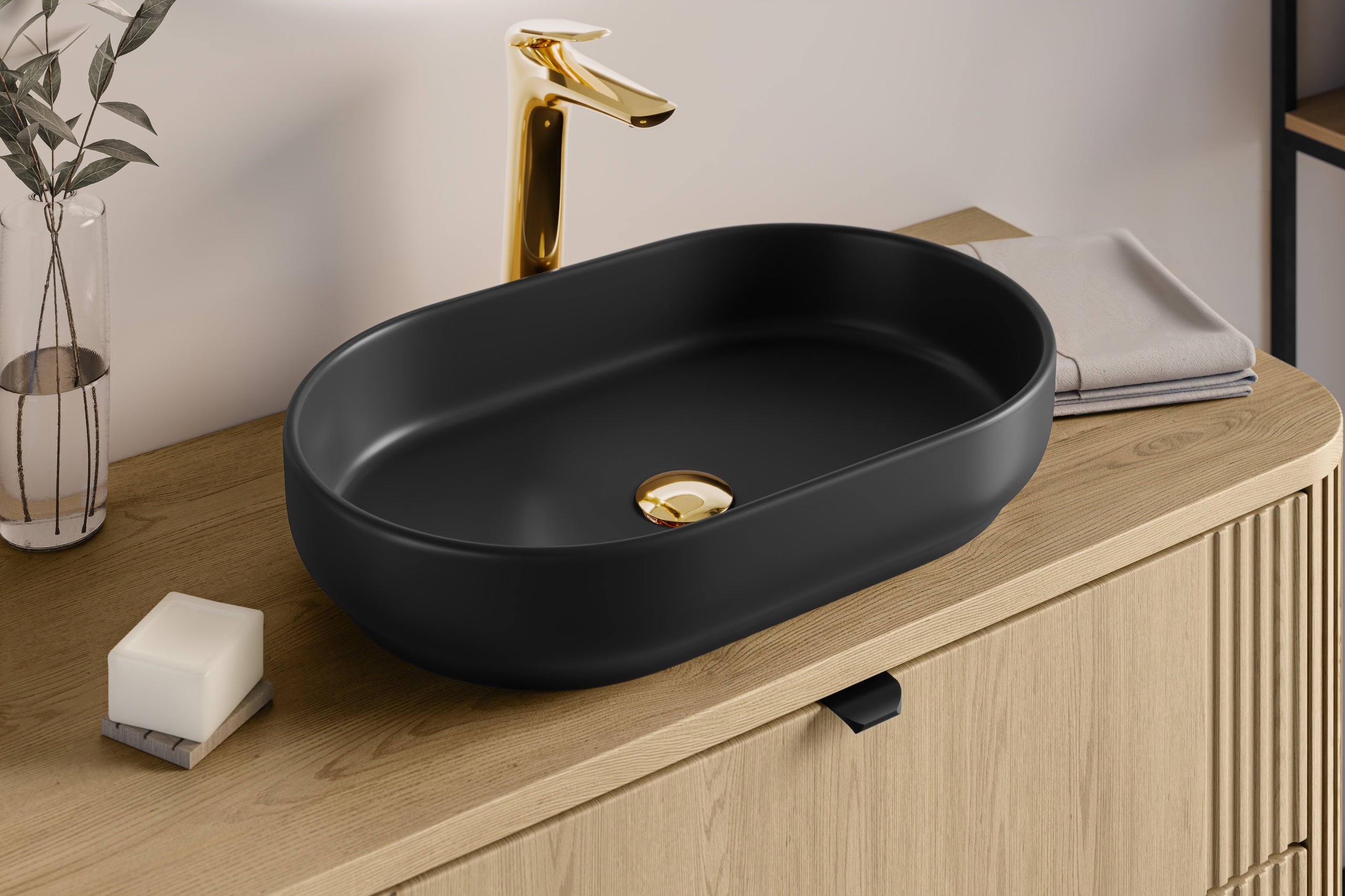 River Aufsatzwaschbecken Schwarz Matt 55 x 35 x 12 cm