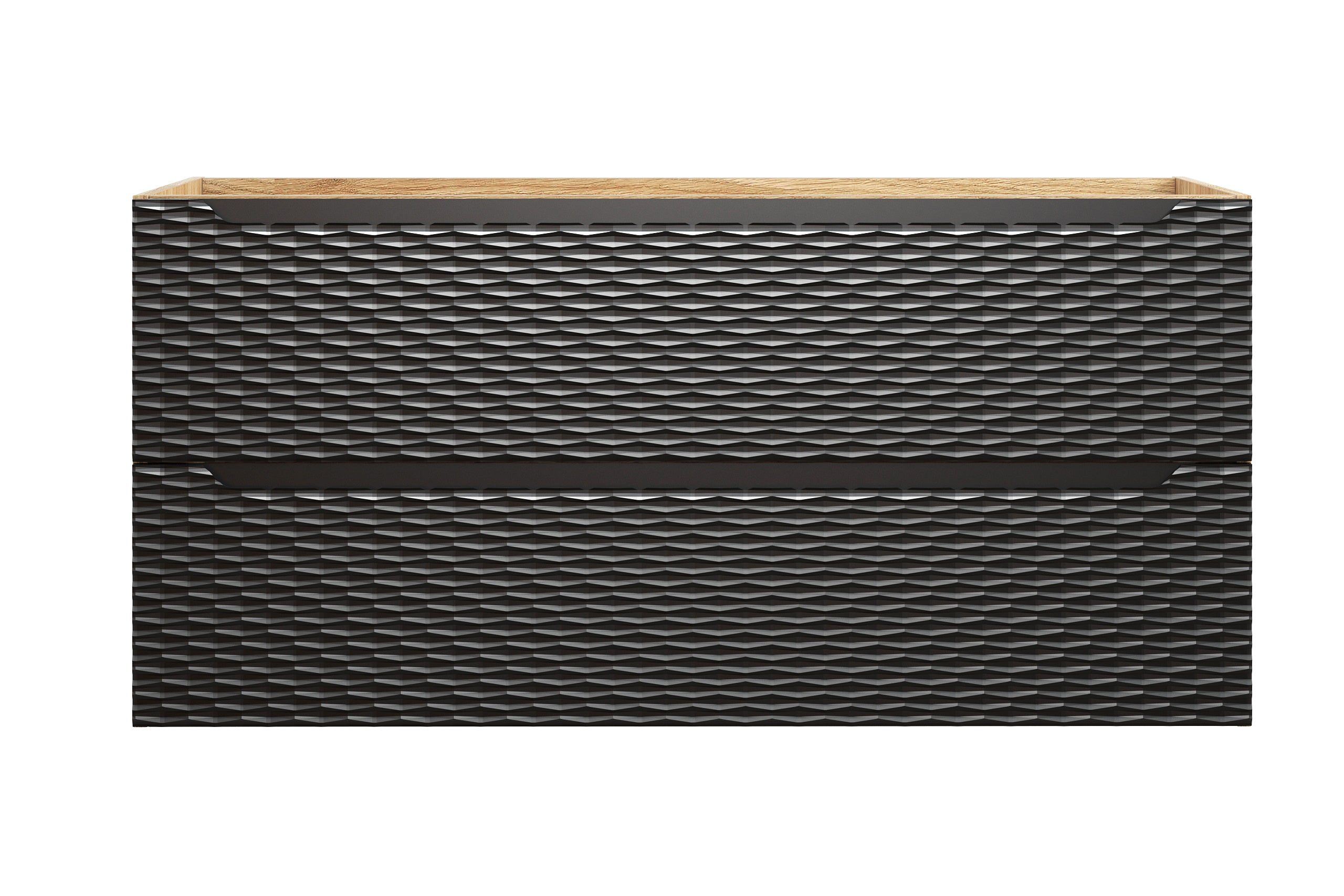 Ocean Unterschrank für Waschbecken, 120 cm, 2 Schubladen Schwarz Matt, Geölte Eiche