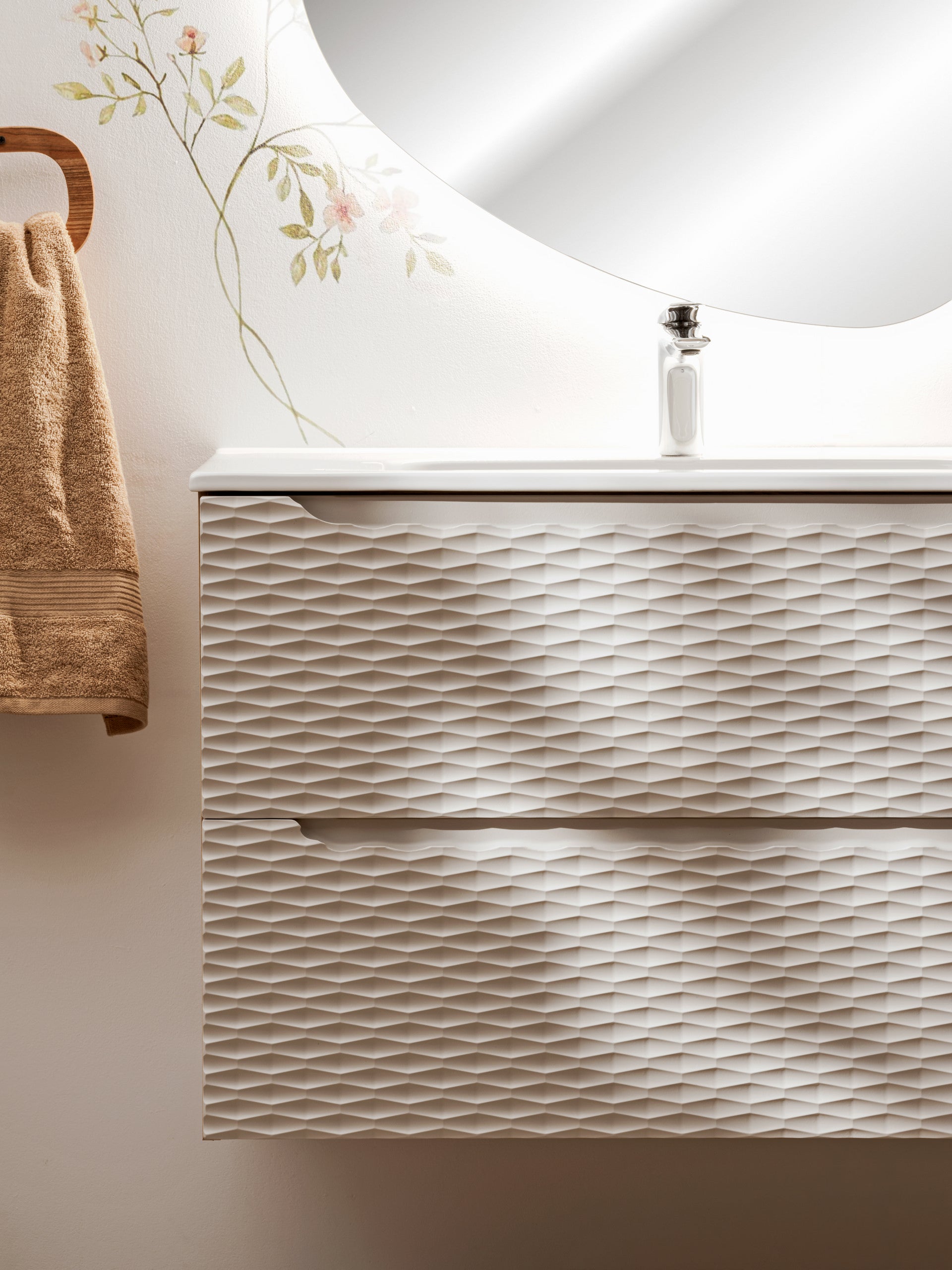 Ocean Unterschrank für Waschbecken, 60 cm, 2 Schubladen Beige, Eiche geölt