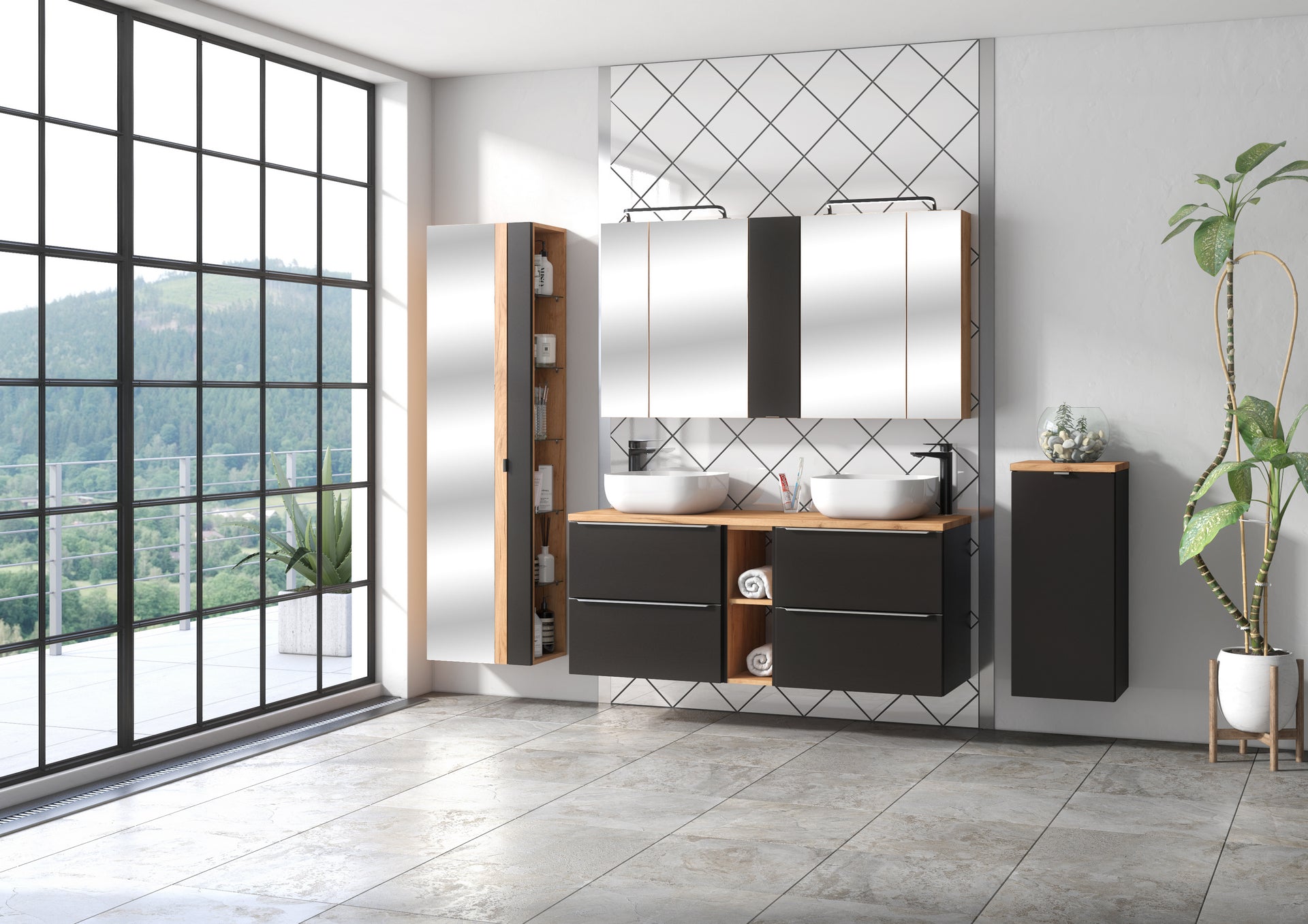 Capri Unterschrank für Waschbecken, 60 cm, 2 Schubladen Schwarz Matt