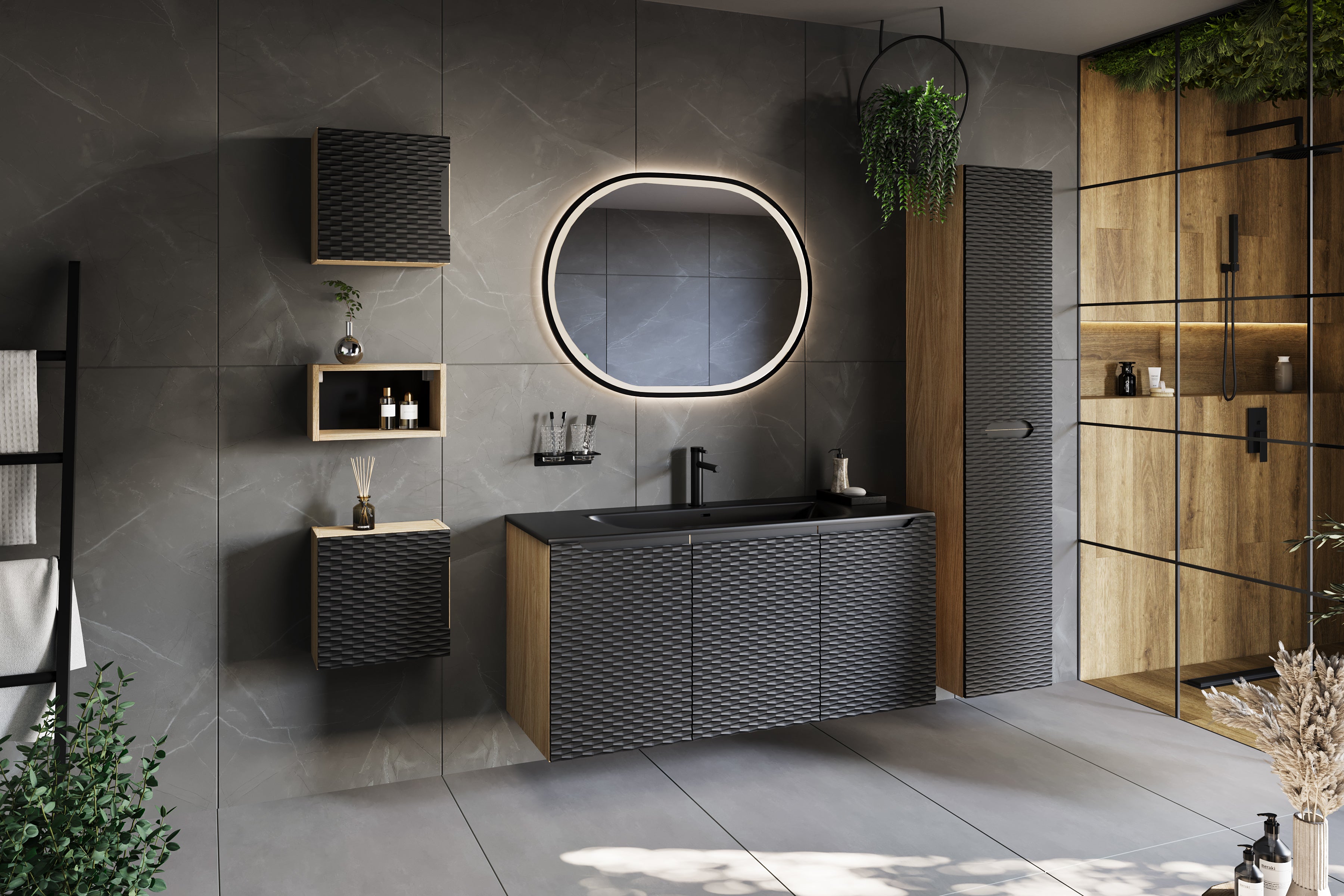 Sky Einzelbecken-Möbelwaschtisch, 80 cm Schwarz Matt