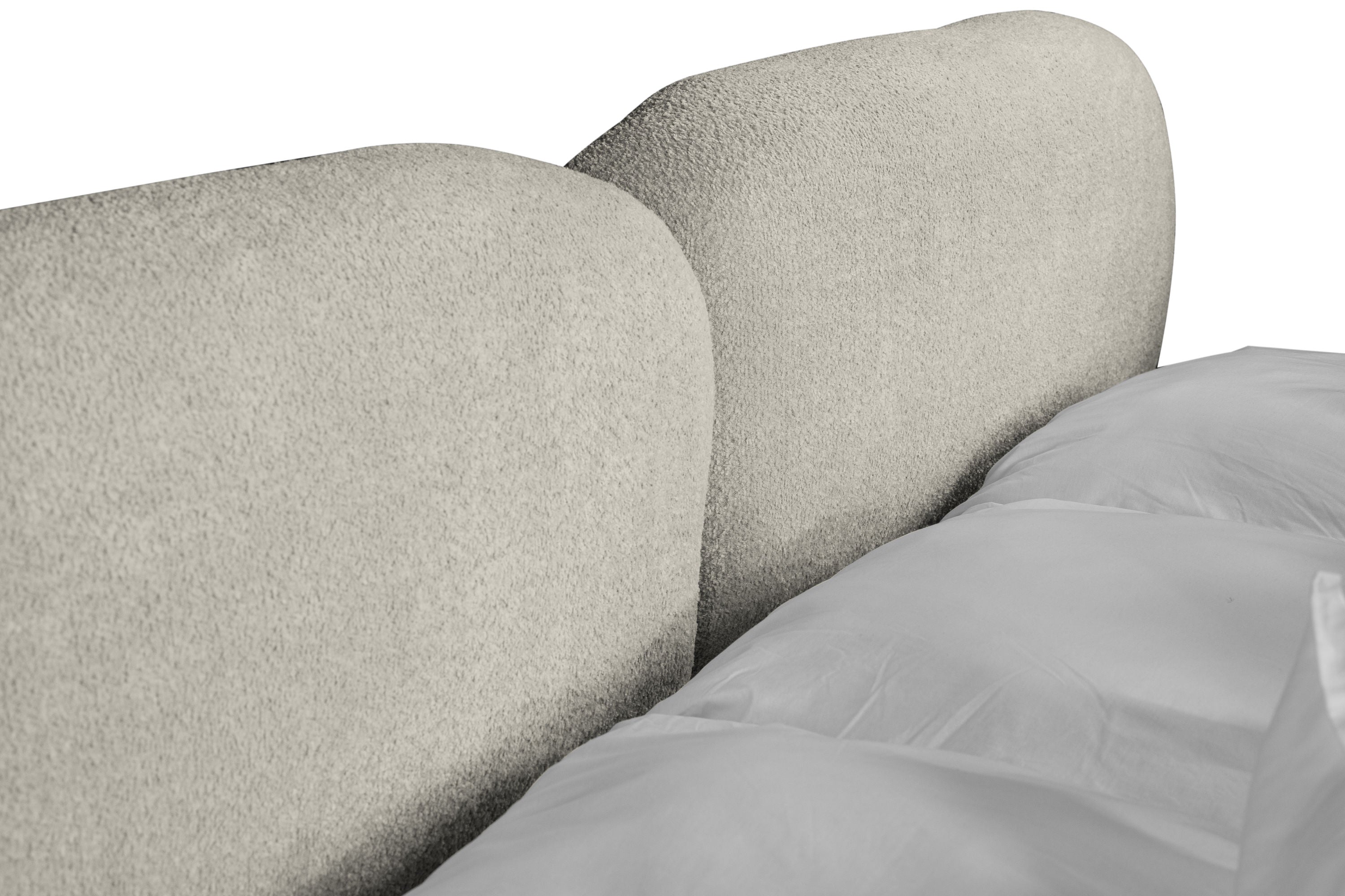 Kimi Bett – Design Polsterbett mit Stauraum in Lichtgrau