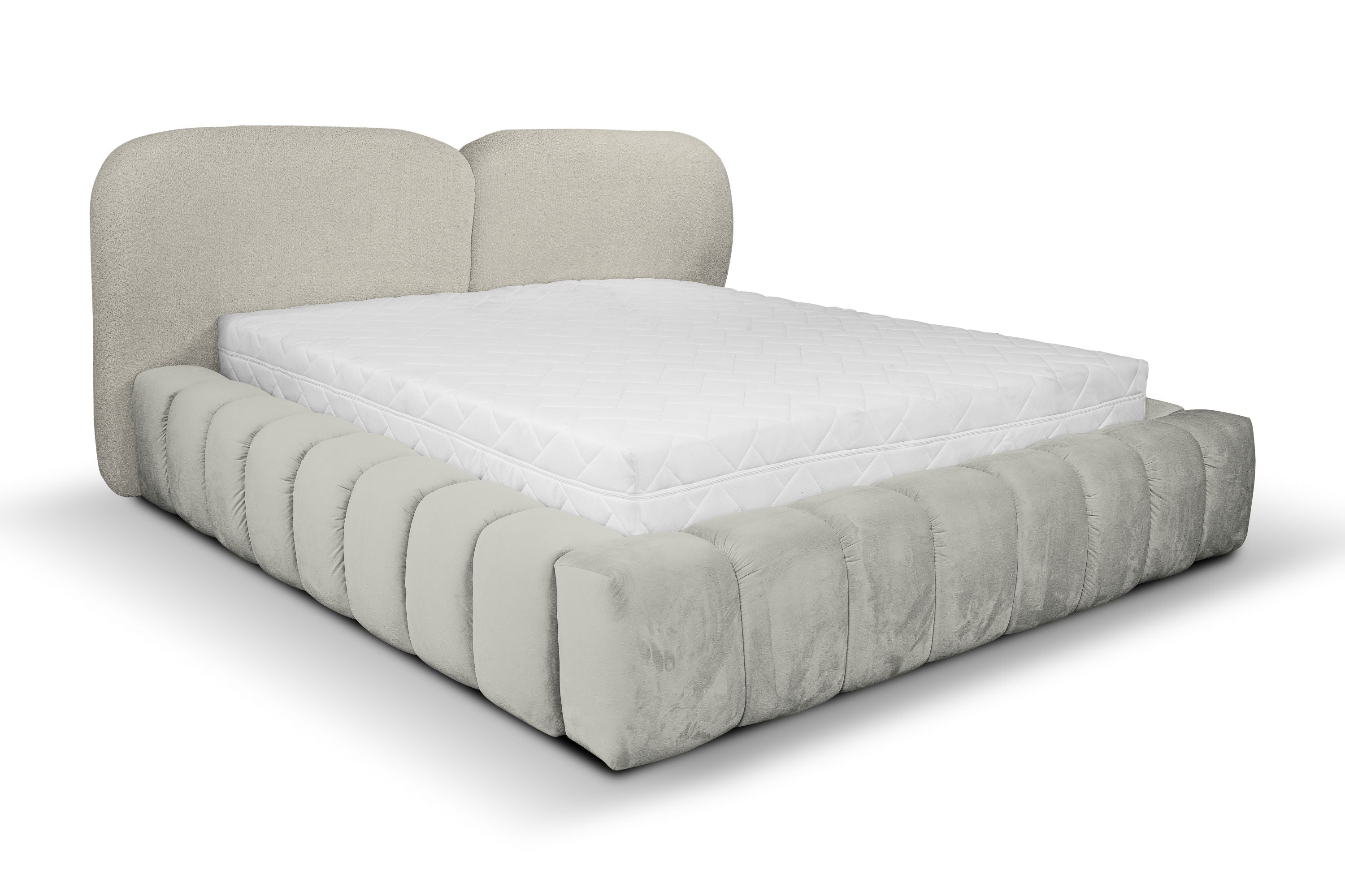 Kimi Bett – Design Polsterbett mit Stauraum in Lichtgrau