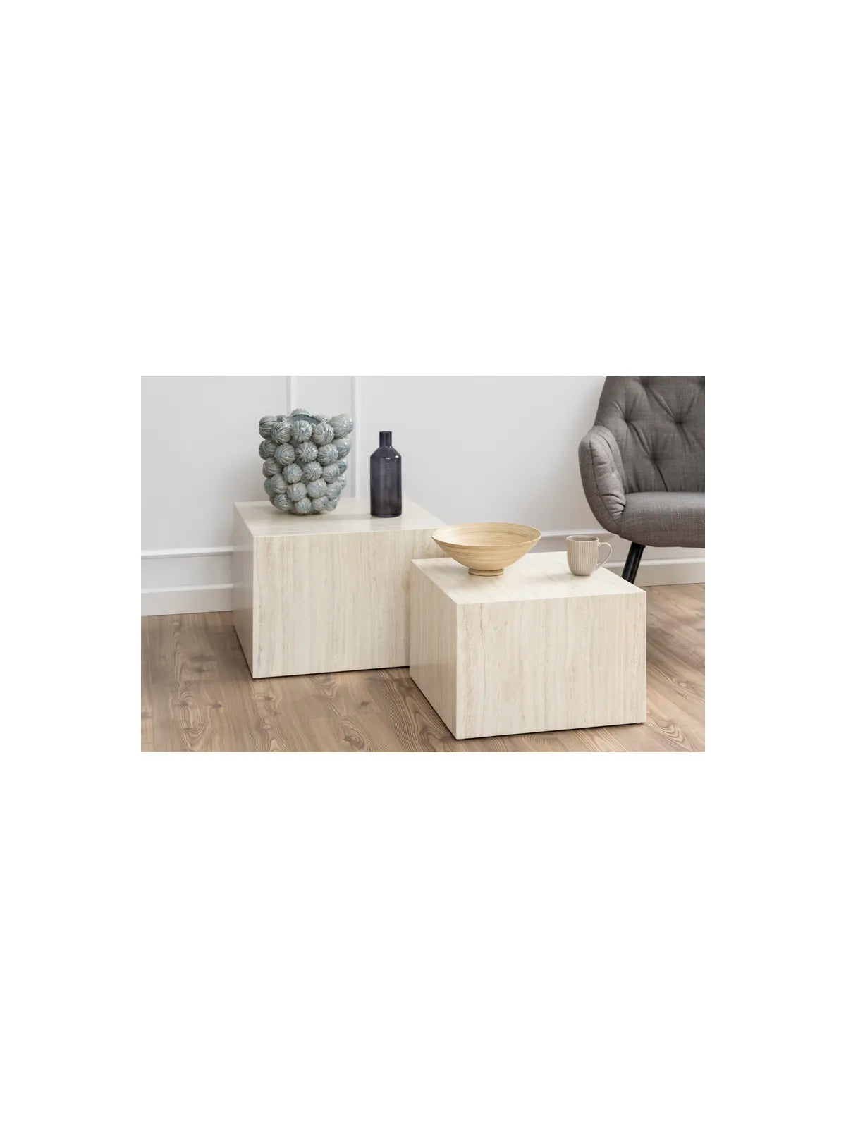 Dice Couchtisch Travertin Rau Papier