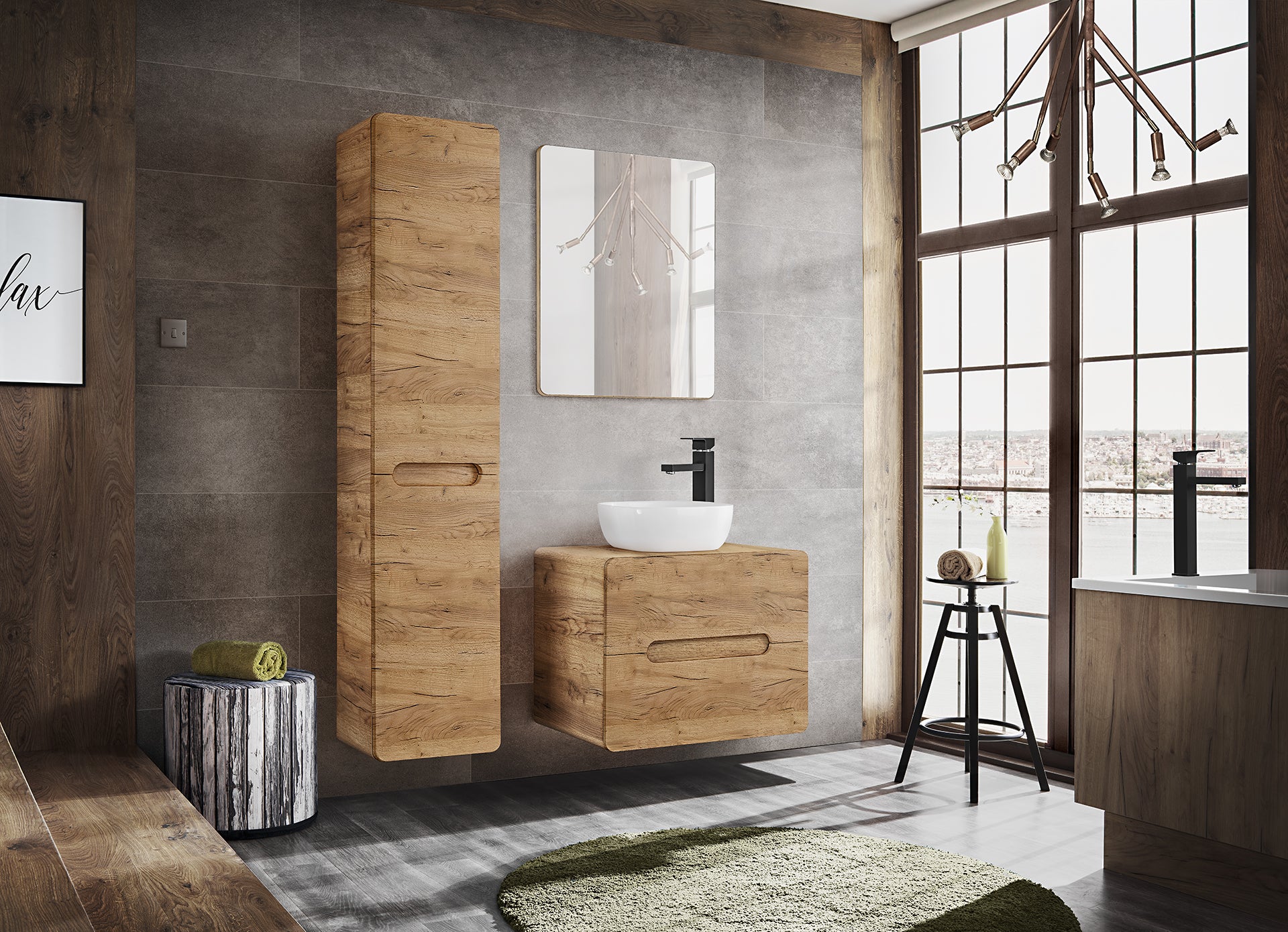 Aruba Unterbauwaschbeckenschrank 60 cm 2 Schubladen Handwerkliche Eiche