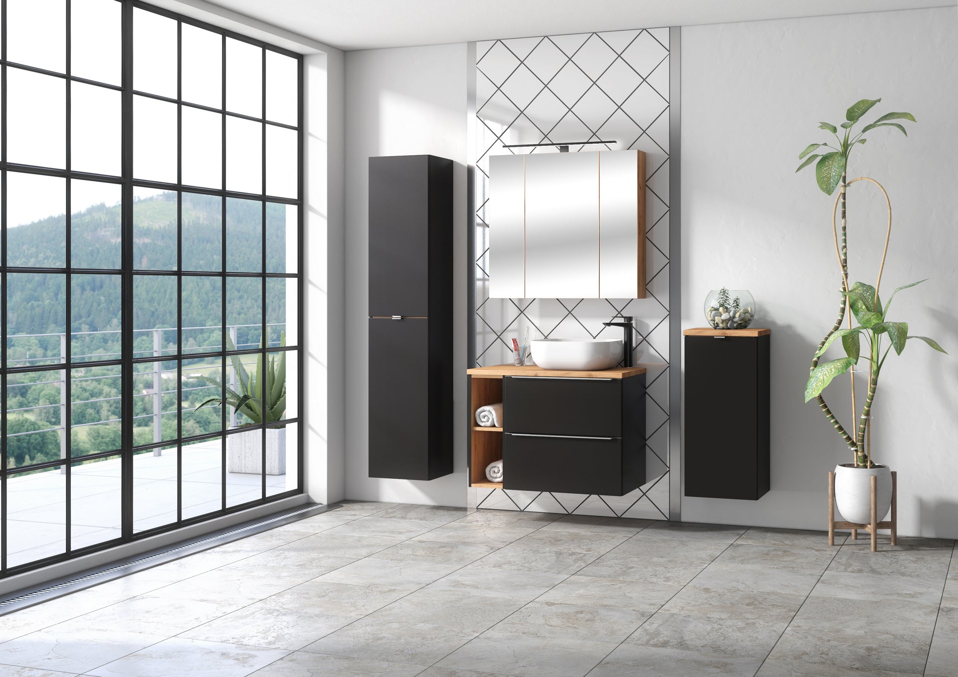 Capri Hochschrank 2 Türen Schwarz Matt