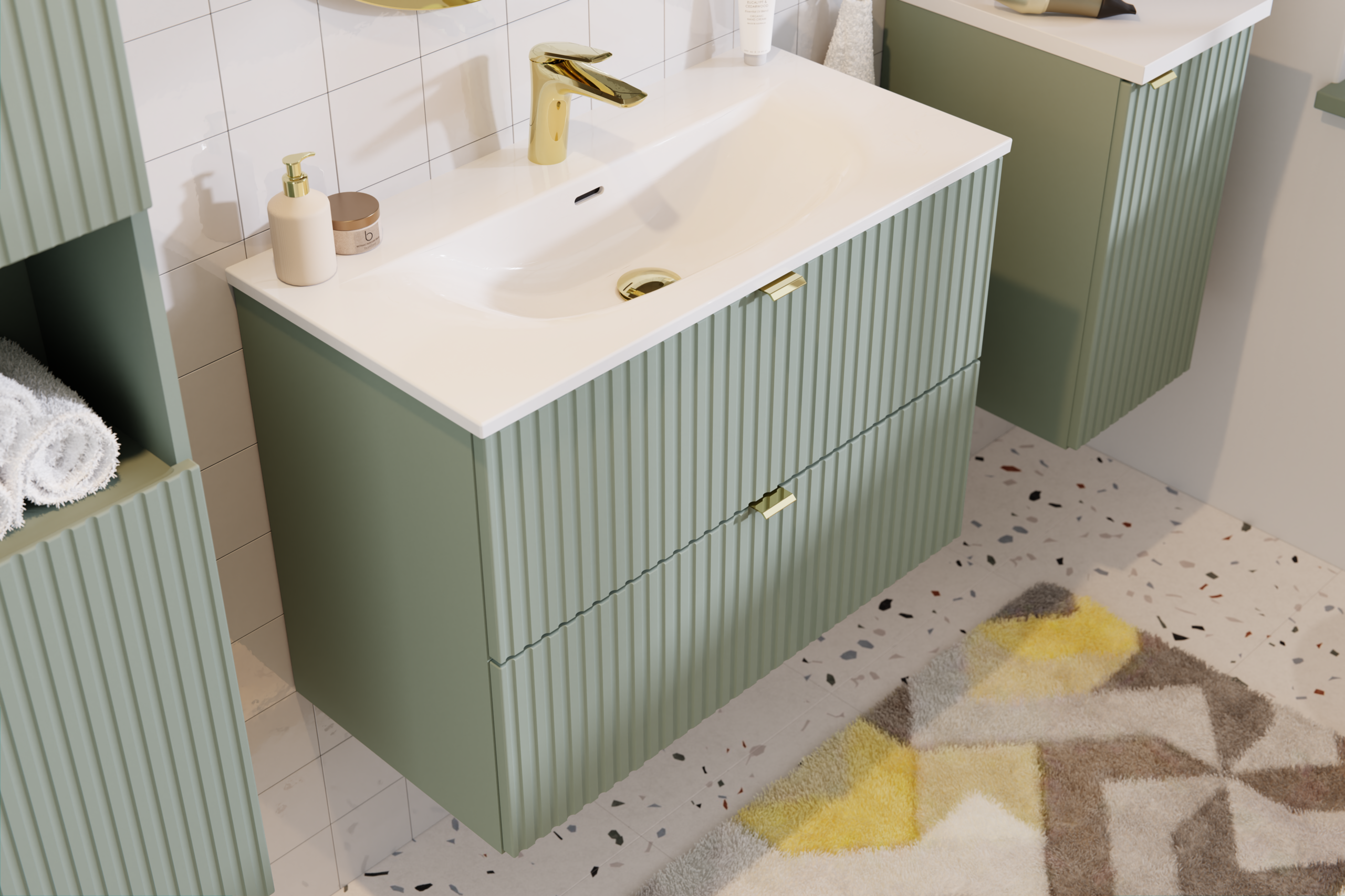 Line Unterschrank für Waschbecken 80 cm, 2 Schubladen