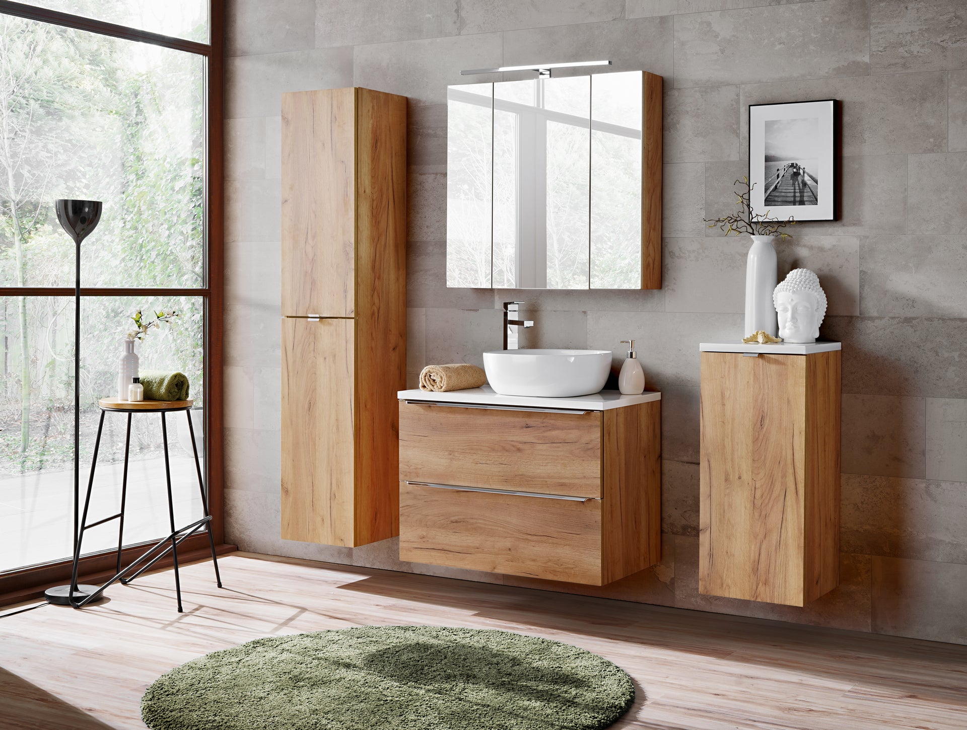 Capri Unterschrank für Waschbecken, 80 cm, 2 Schubladen Goldene Handwerkseiche
