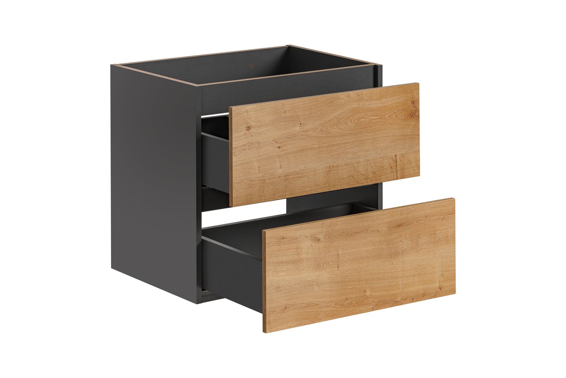 Monako Waschbeckenunterschrank 60 cm 2 Schubladen Diamantgrau, Hamilton-Eiche