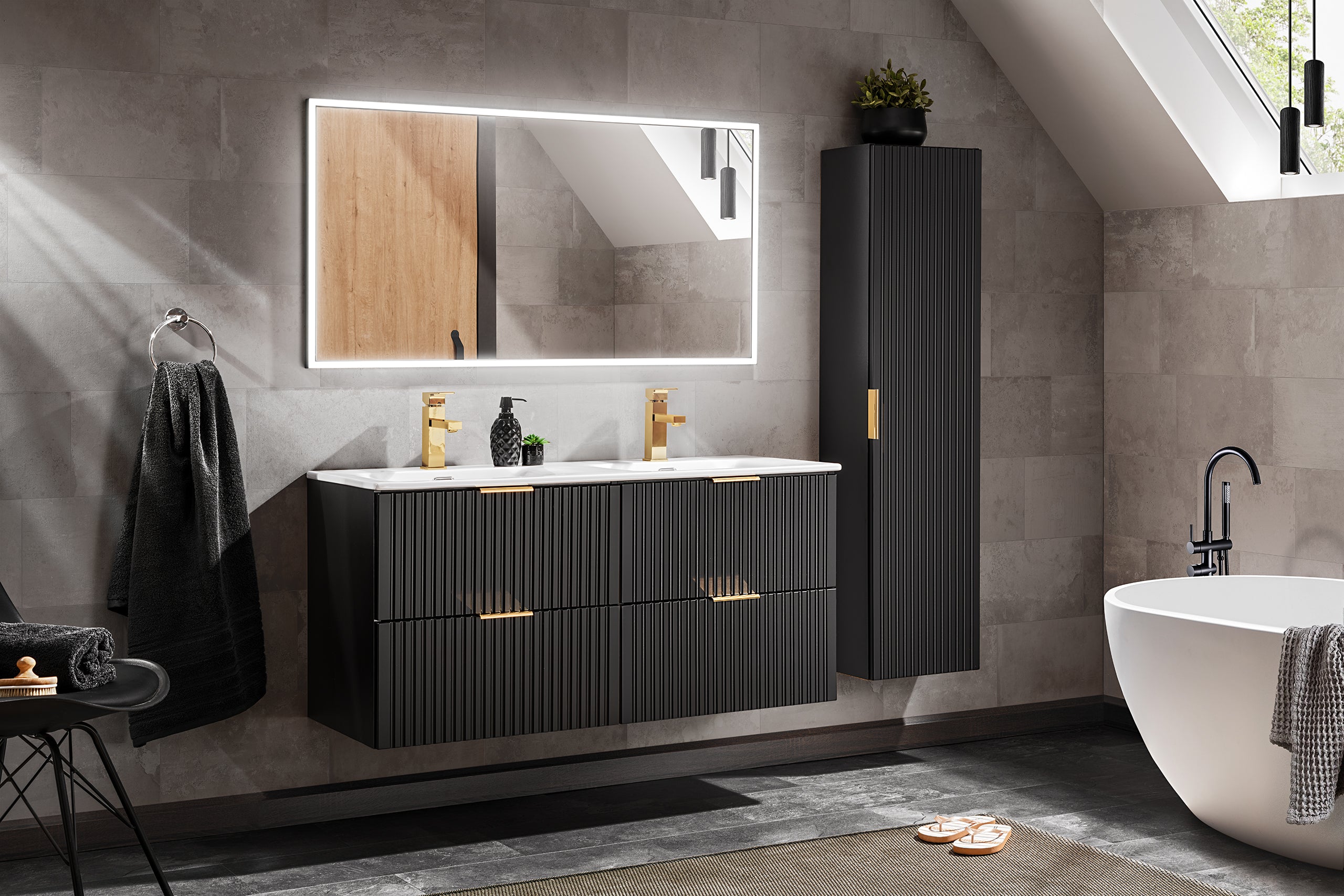 Lustro gerahmter LED-Spiegel Spiegel, Graphit
