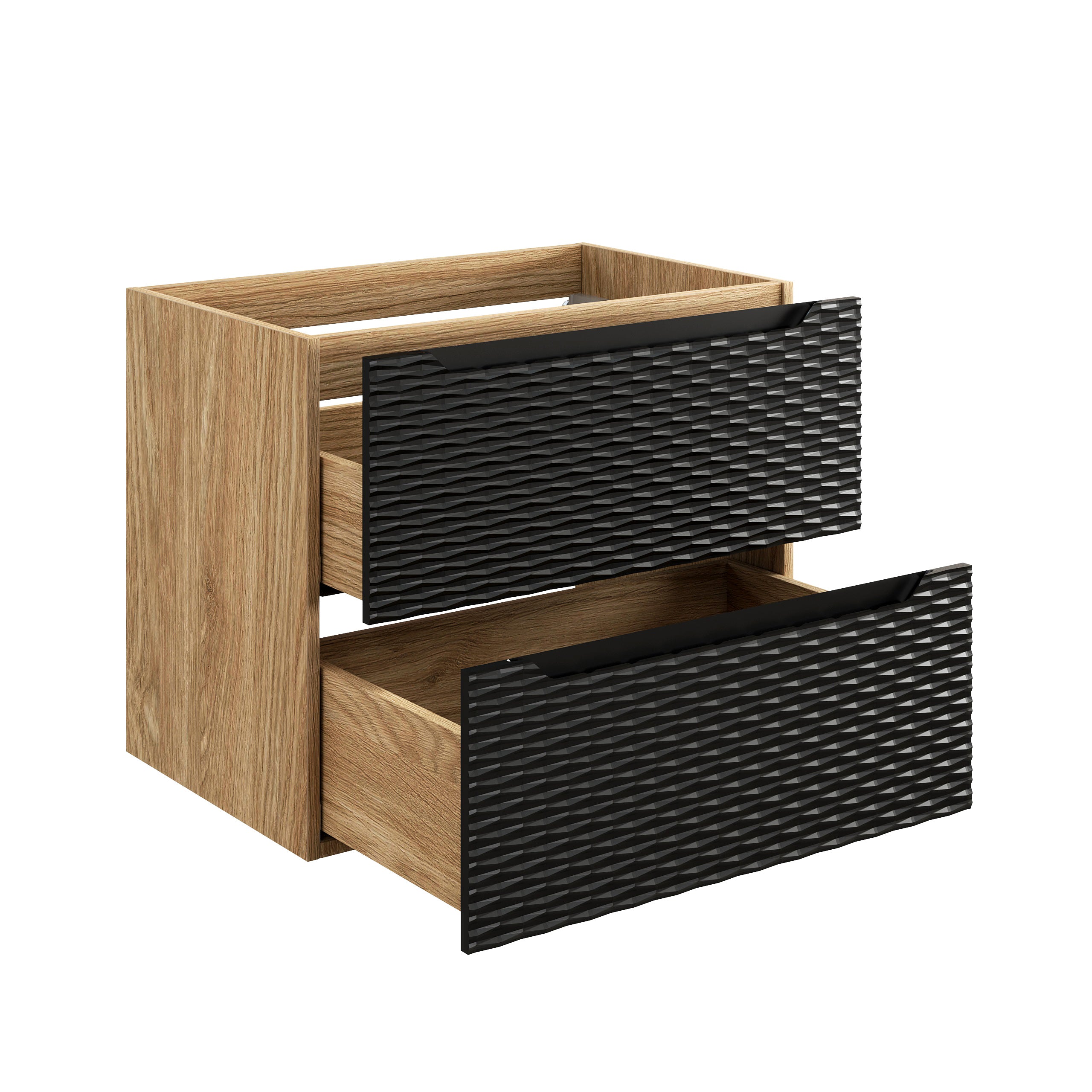 Ocean Unterschrank für Waschbecken, 70 cm, 2 Schubladen Schwarz Matt, Geölte Eiche