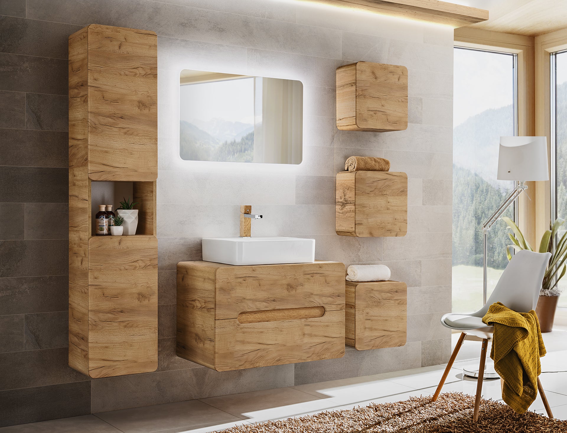 Aruba Unterbauwaschbeckenschrank 80 cm 2 Schubladen Handwerkliche Eiche