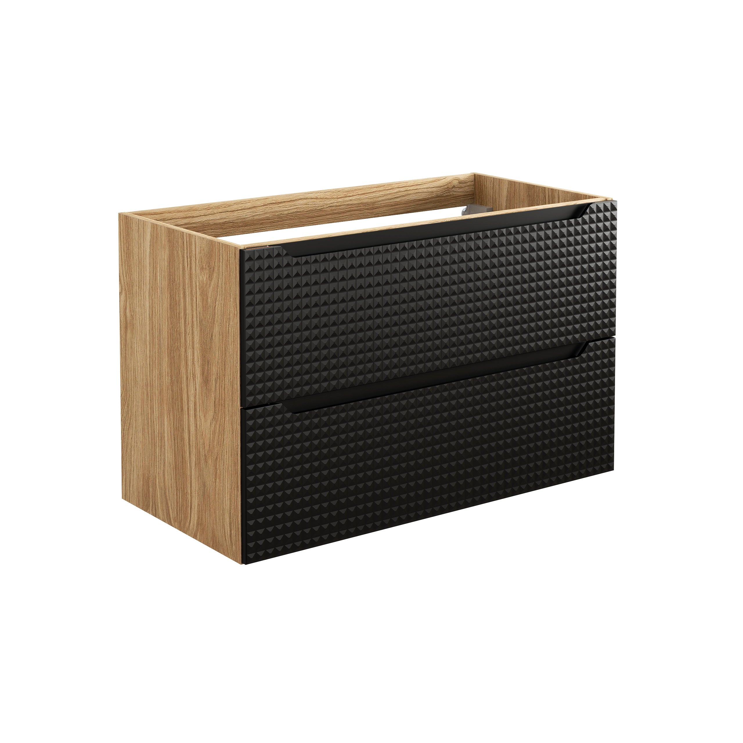 Luxor Unterschrank für Waschbecken, 90 cm, 2 Schubladen Schwarz Matt, Geölte Eiche