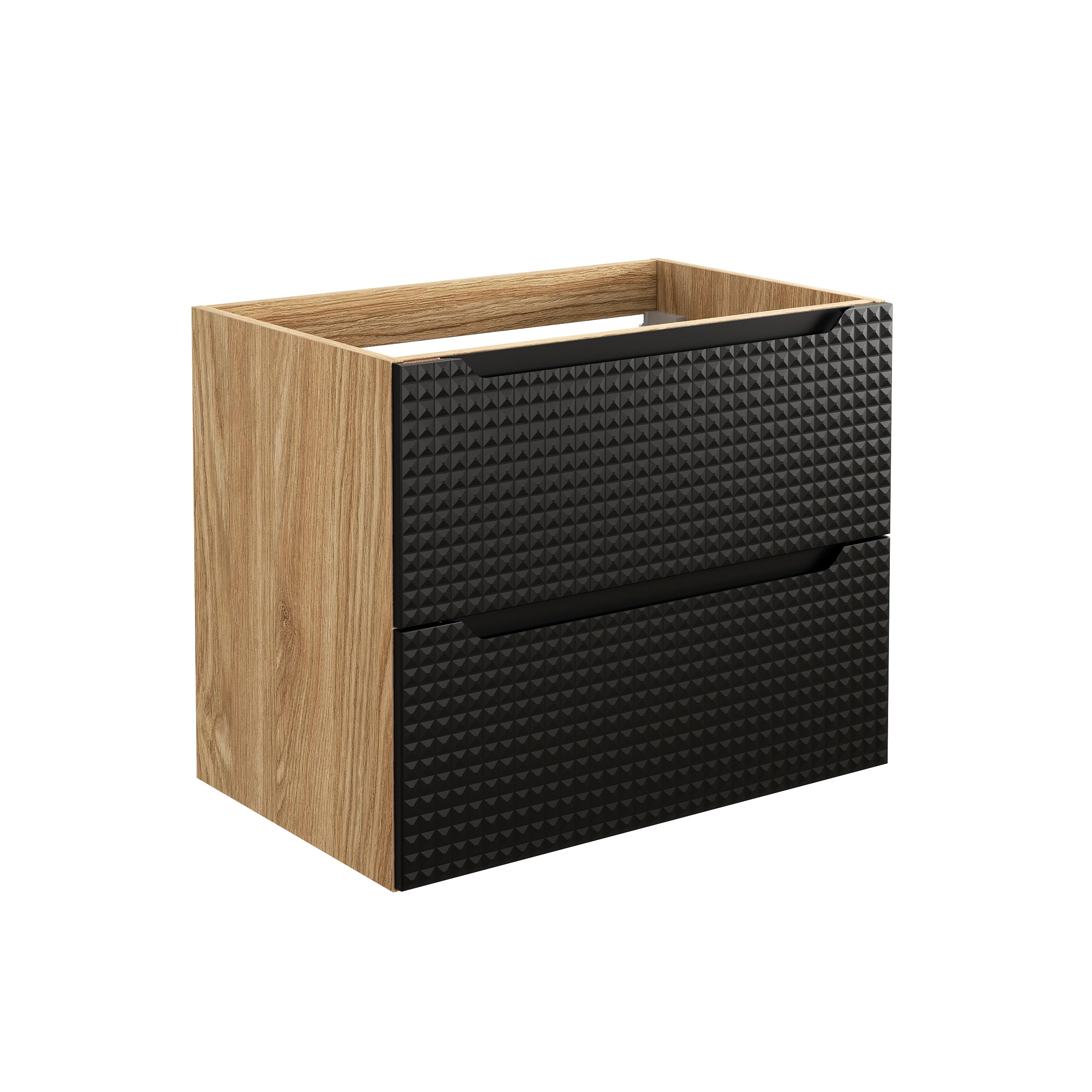 Luxor Unterschrank für Waschbecken, 70 cm, 2 Schubladen Schwarz Matt, Geölte Eiche
