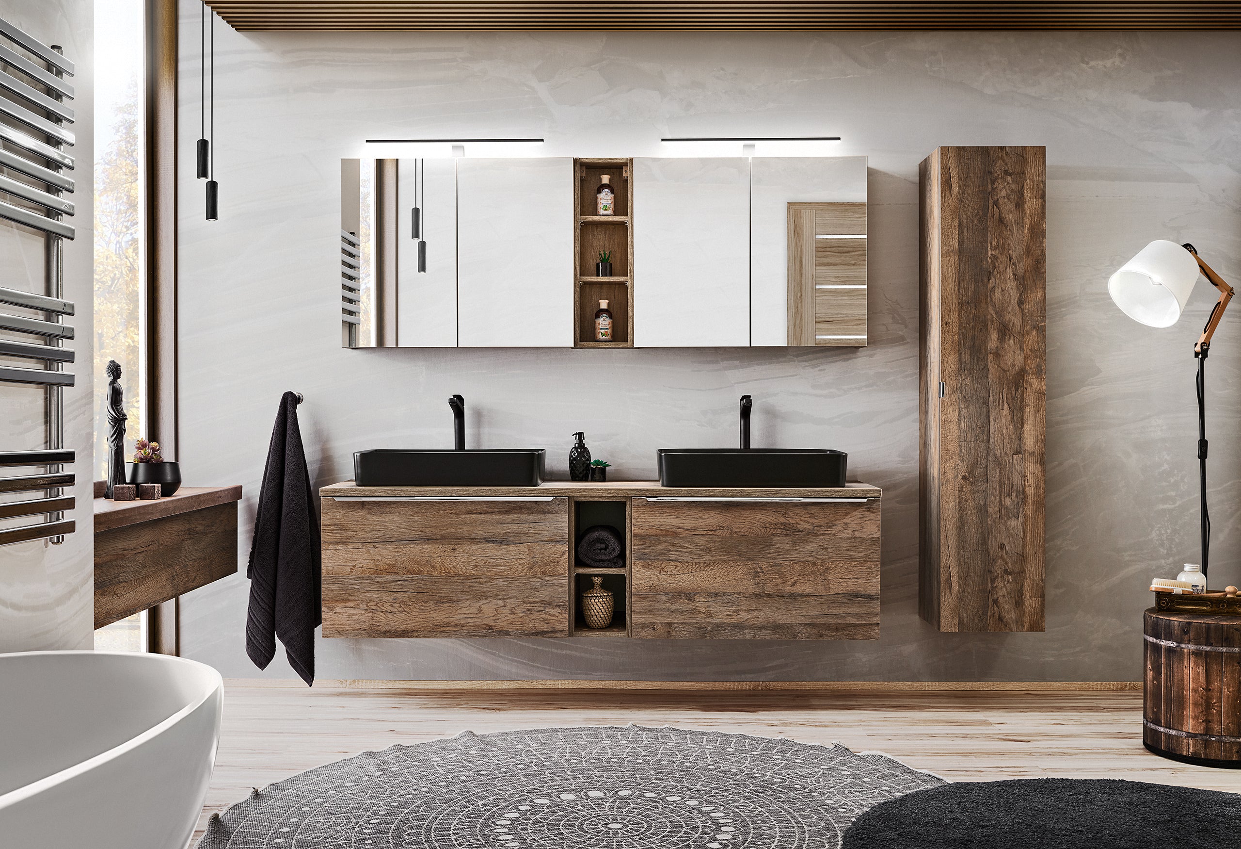 Santa Hochschrank 1 Tür 2 Schubladen Santa Fe Vintage Eiche