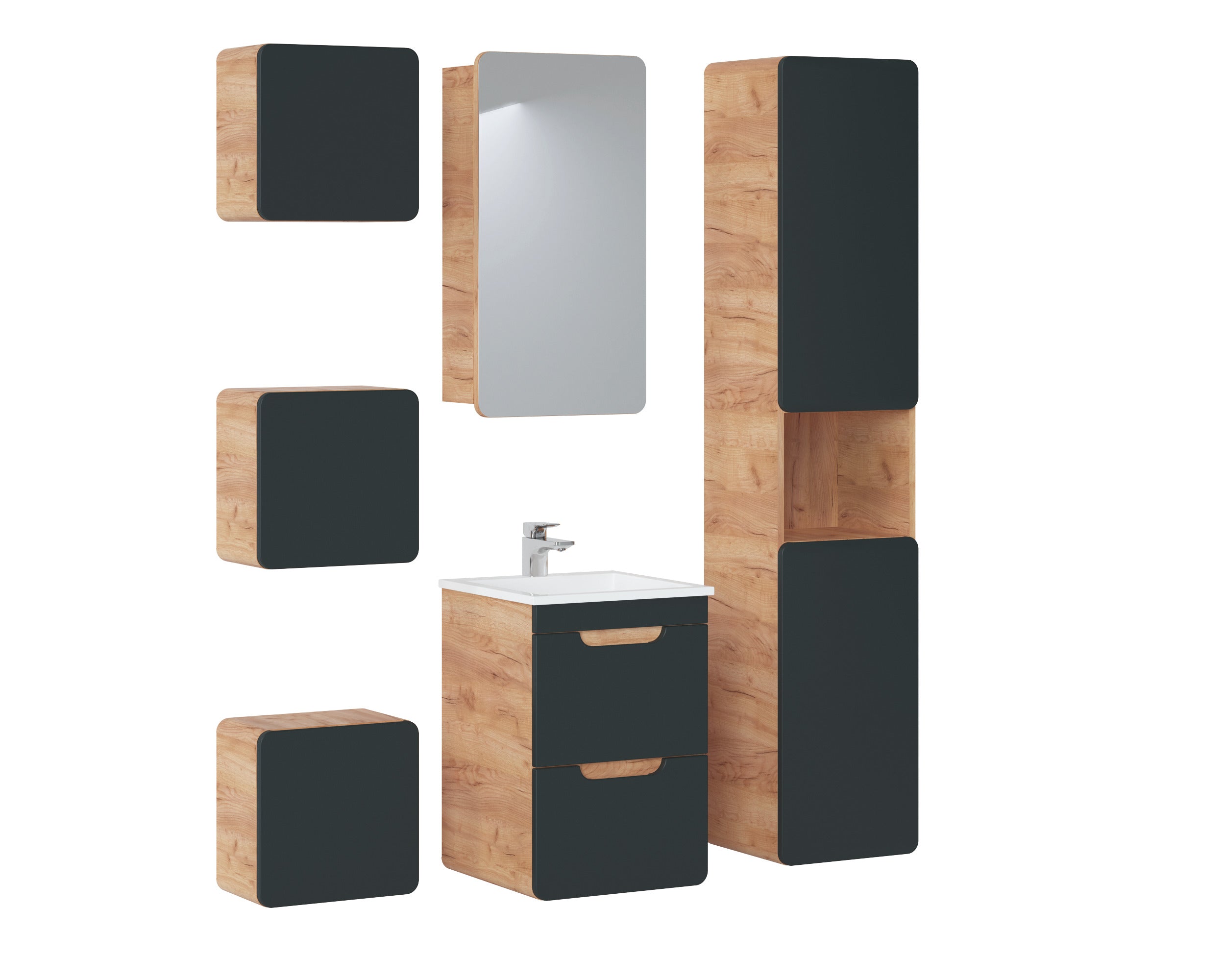 Aruba Unterschrank für Waschbecken, 40 cm, 2 Schubladen Craft Eiche, Cosmos Grey
