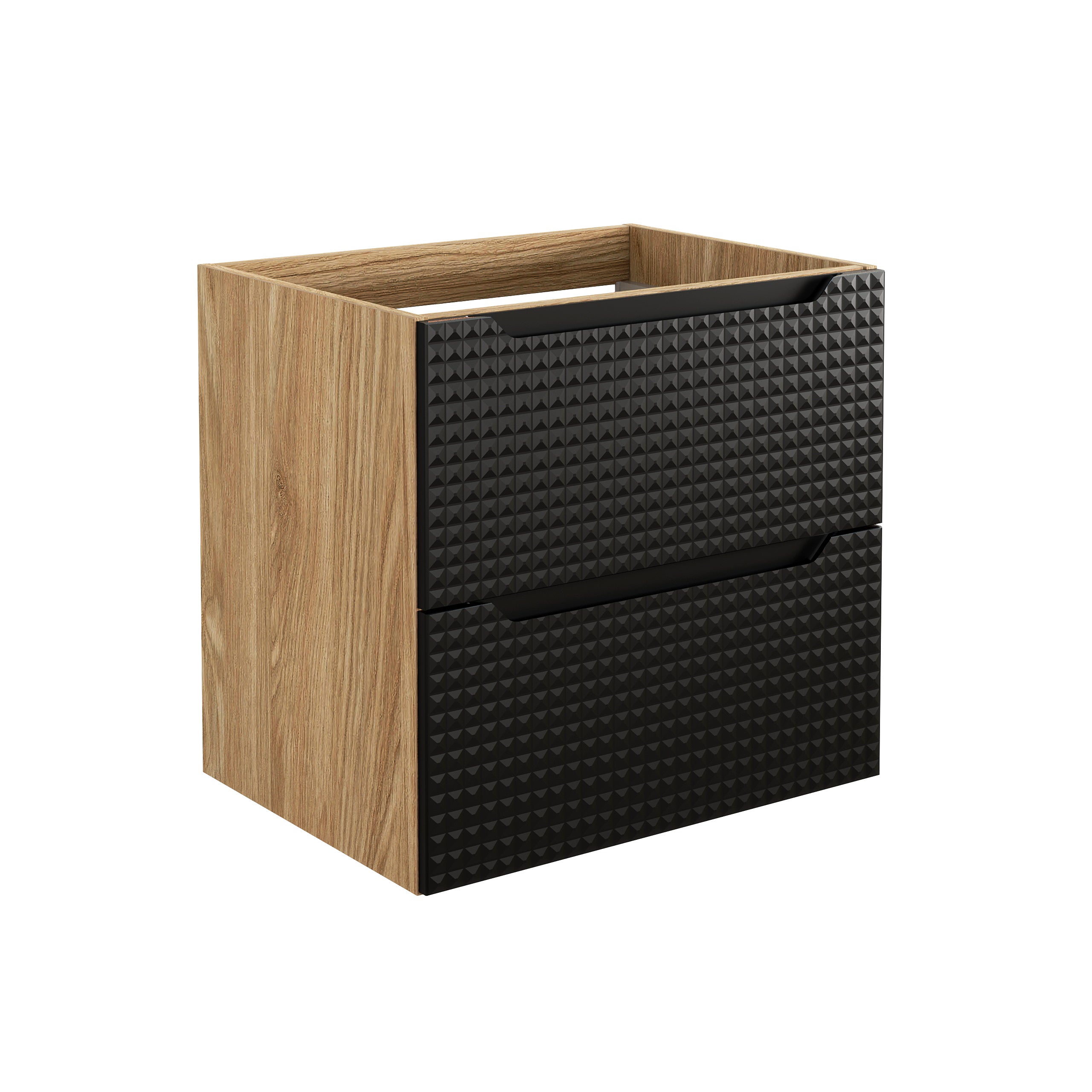 Luxor Unterschrank für Waschbecken, 60 cm, 2 Schubladen Schwarz Matt, Geölte Eiche
