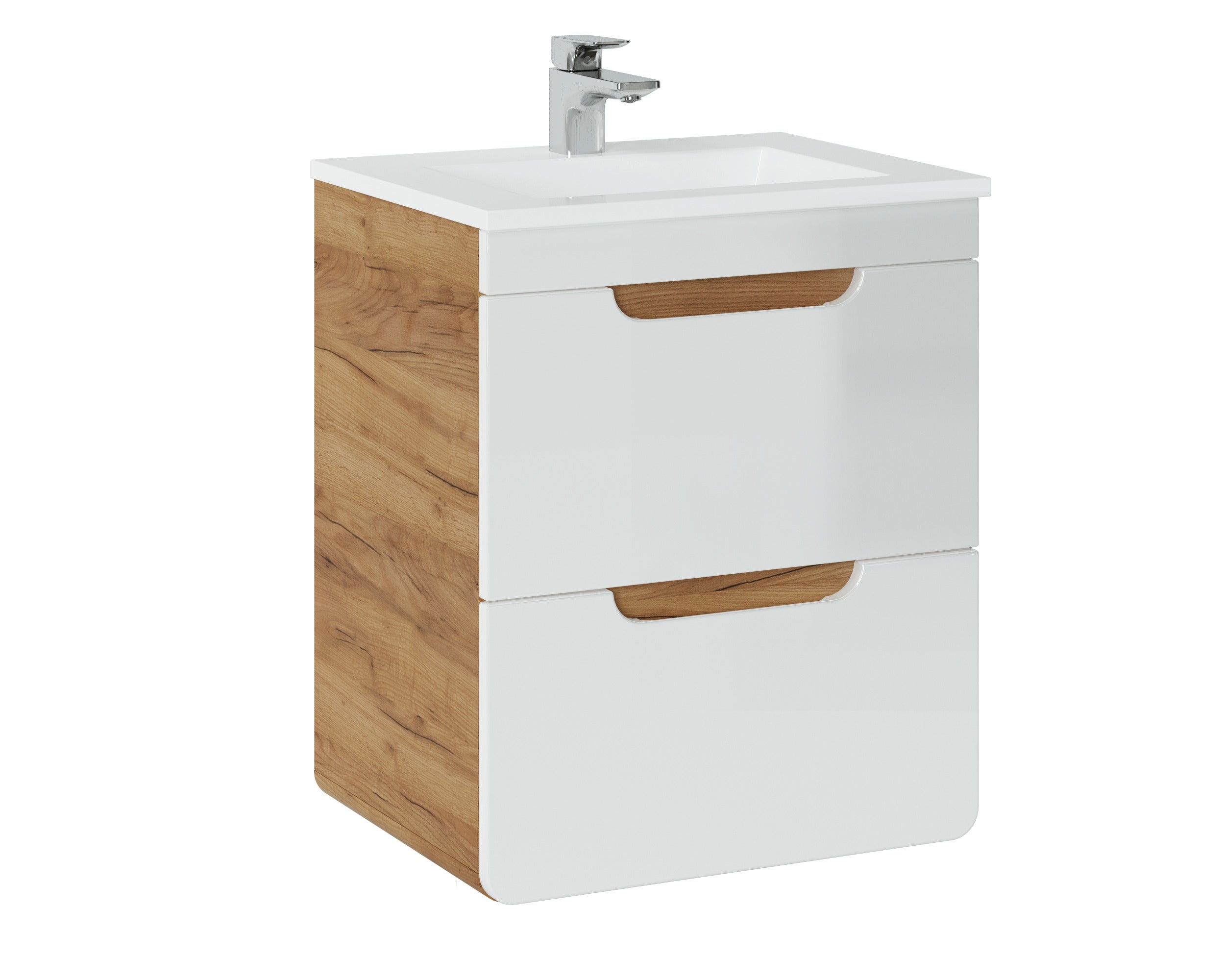 Aruba Unterschrank für Waschbecken, 50 cm, 2 Schubladen Craft Eiche, Weißglanz