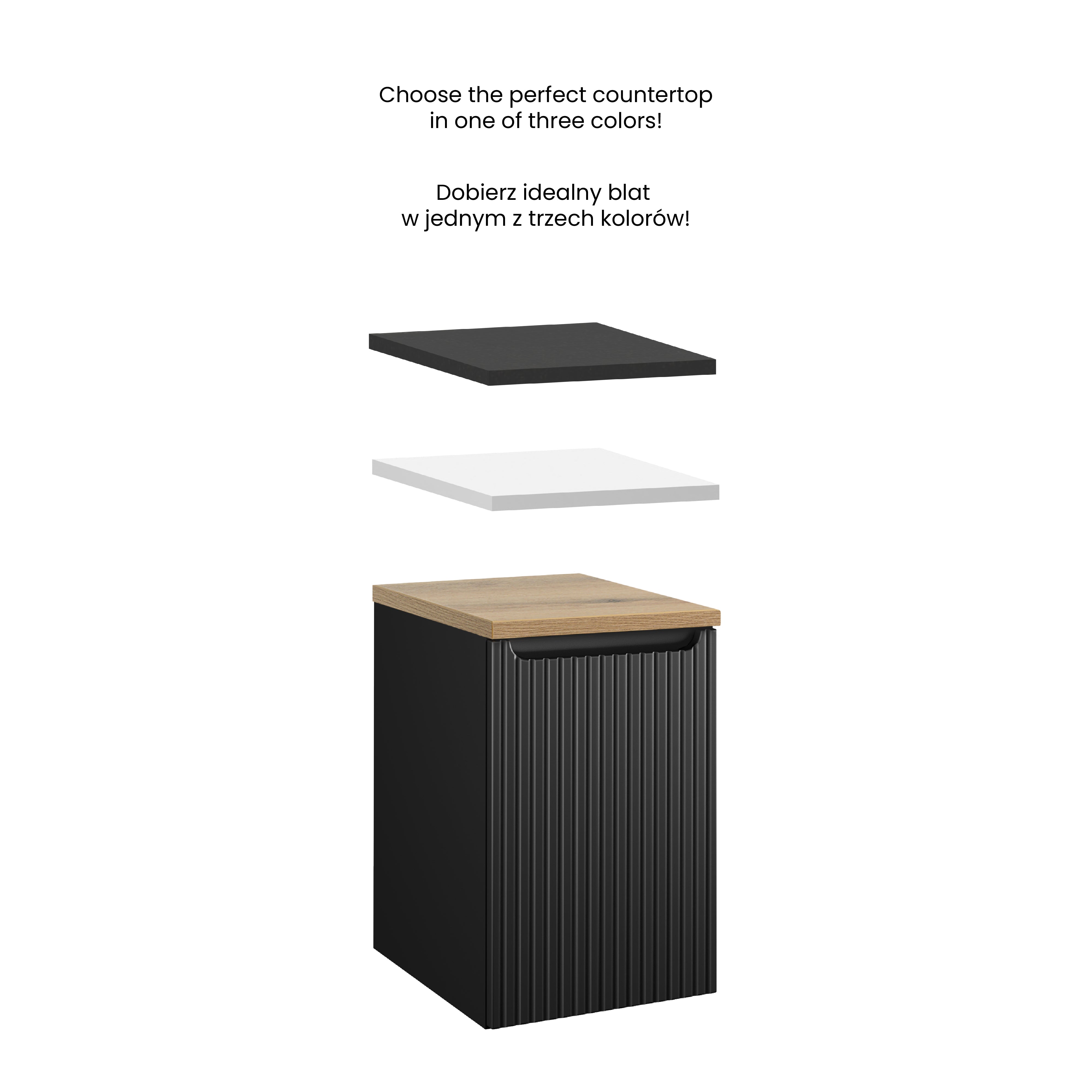 Nova Seitenschrank 40 cm mit Wäschekorb Schwarz Matt