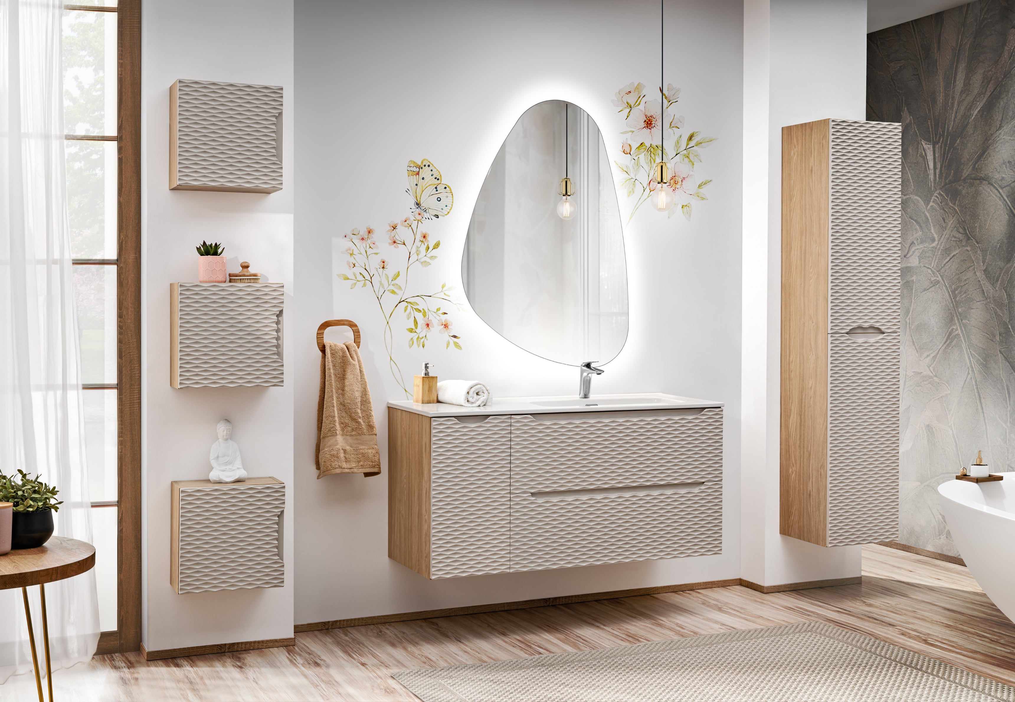 Ocean Oberschrank Qubik 35X35Cm 1 Tür Beige, Eiche geölt