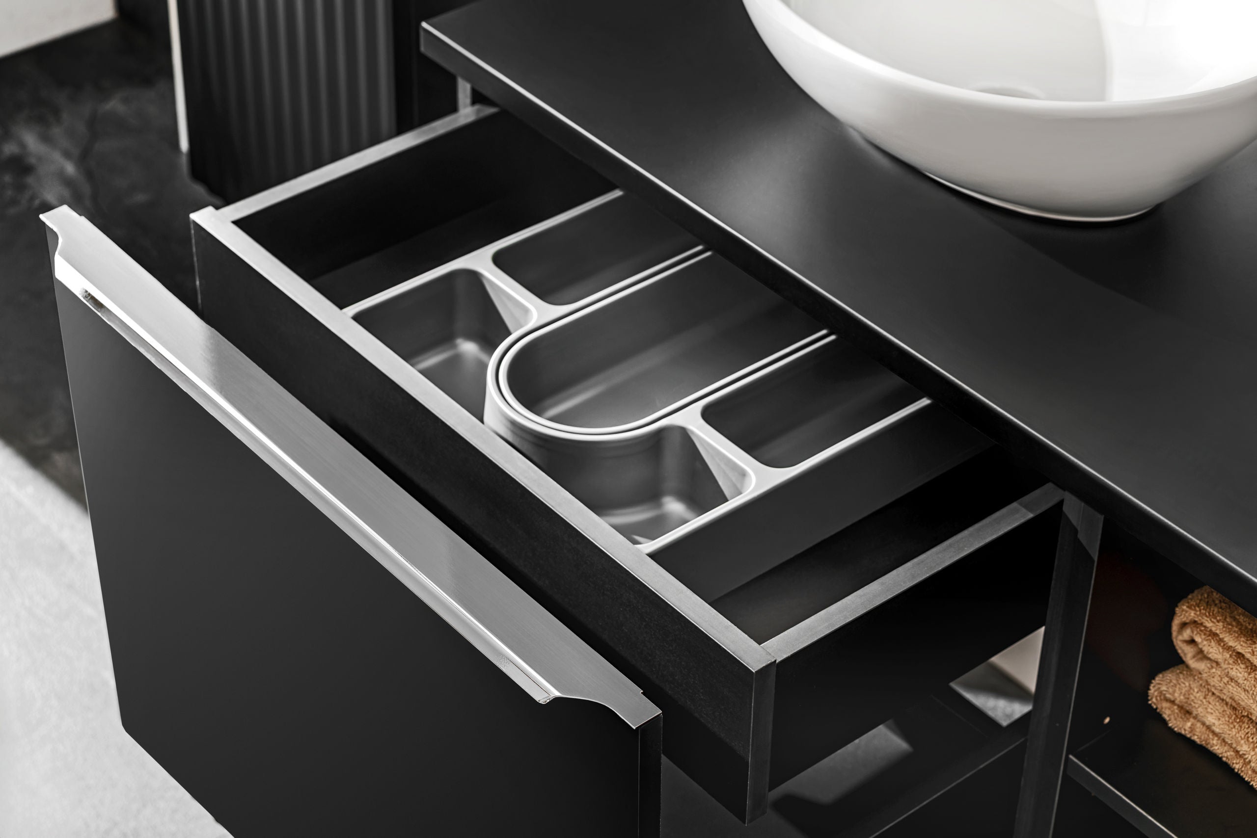 Santa Unterschrank für Waschbecken, 80 cm, 2 Schubladen Schwarz Matt