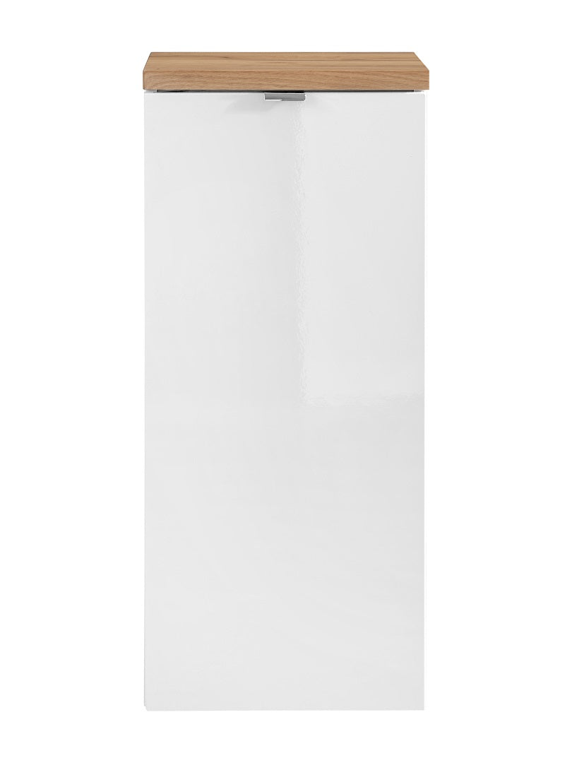 Capri Seitenschrank 35 cm 1 Tür Weiß glänzend, Golden Craft Oak