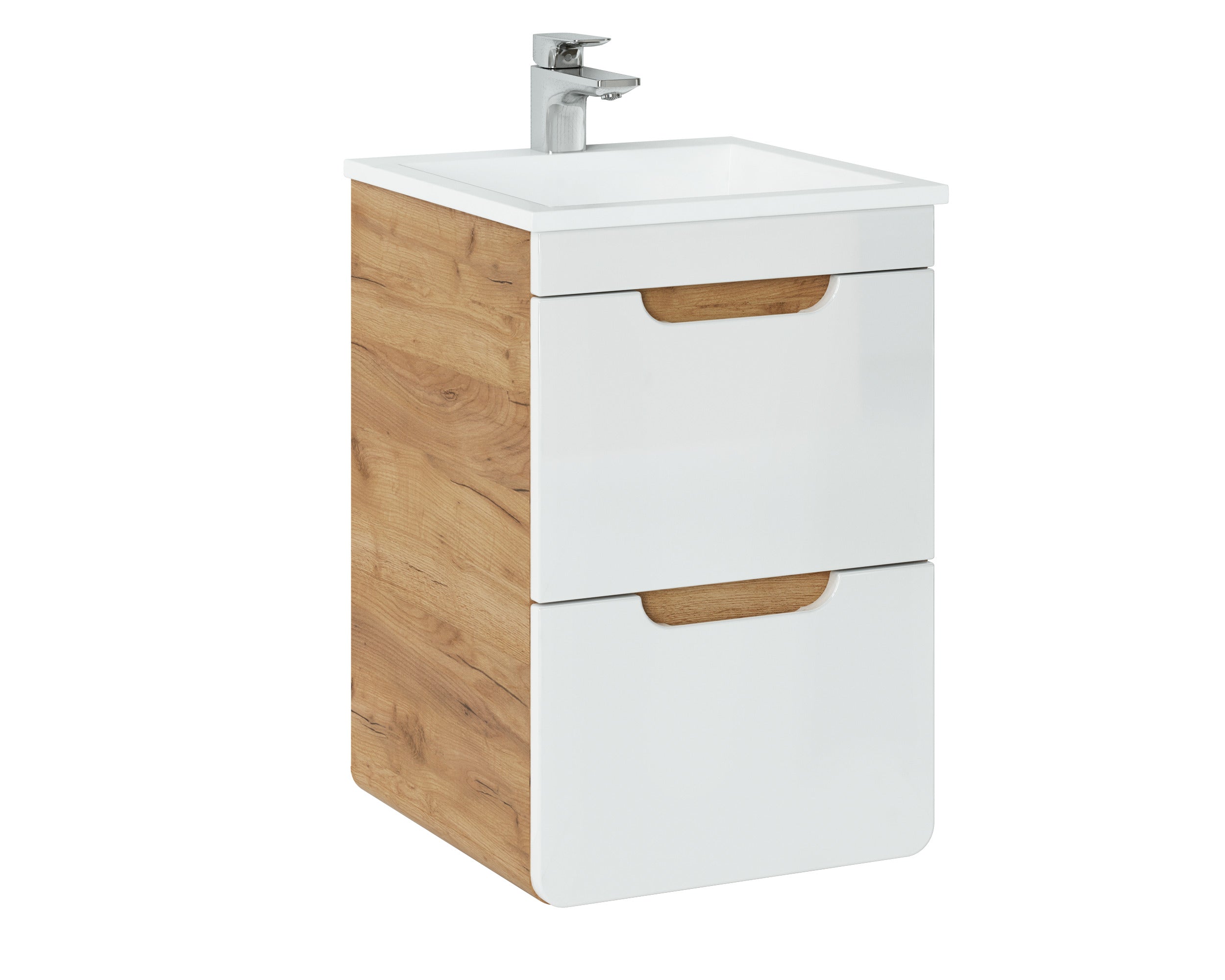 Aruba Unterschrank für Waschbecken, 40 cm, 2 Schubladen Craft Eiche, Weißglanz