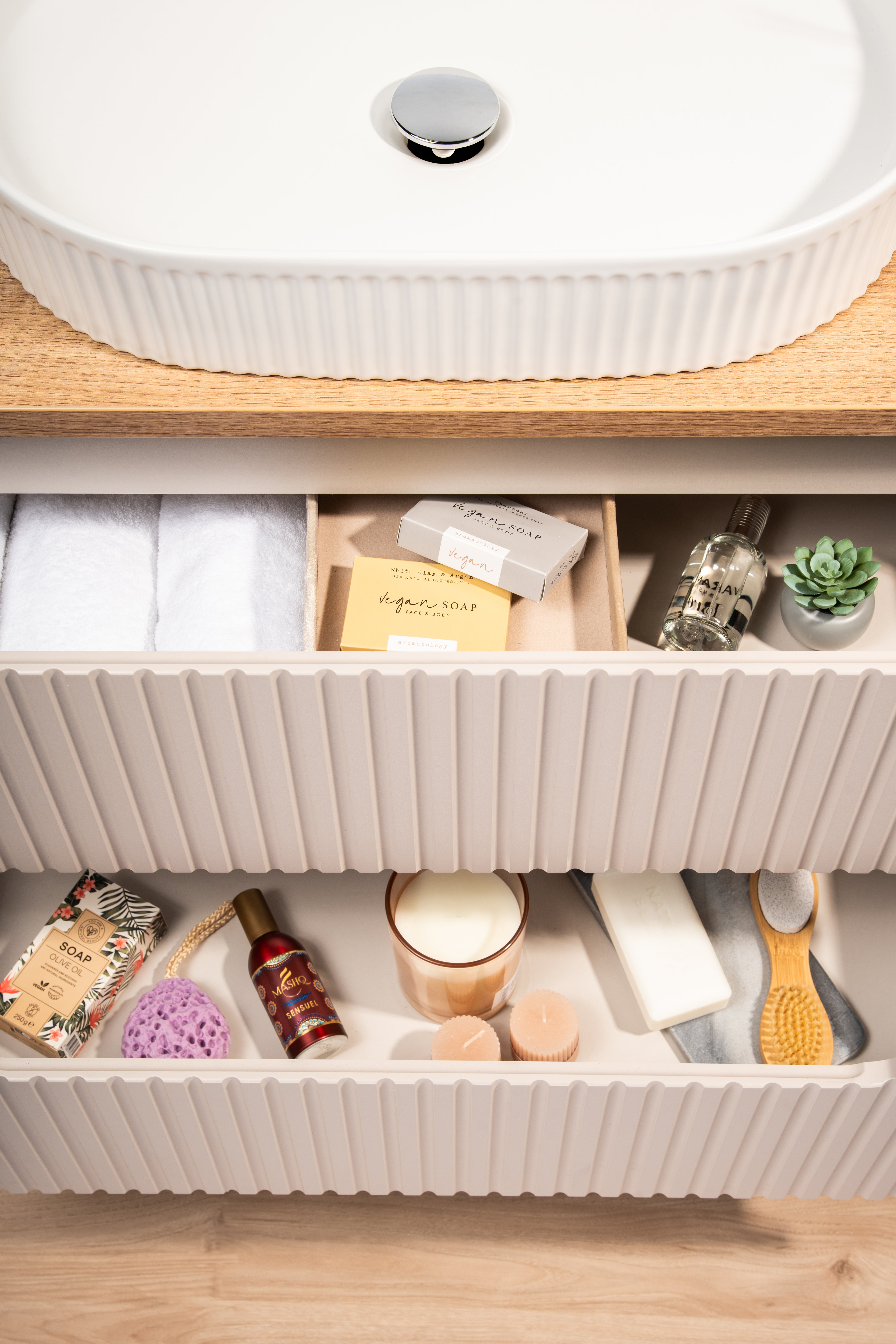 Nova Unterschrank für Waschbecken, 60 cm, 2 Schubladen Kaschmir Matt