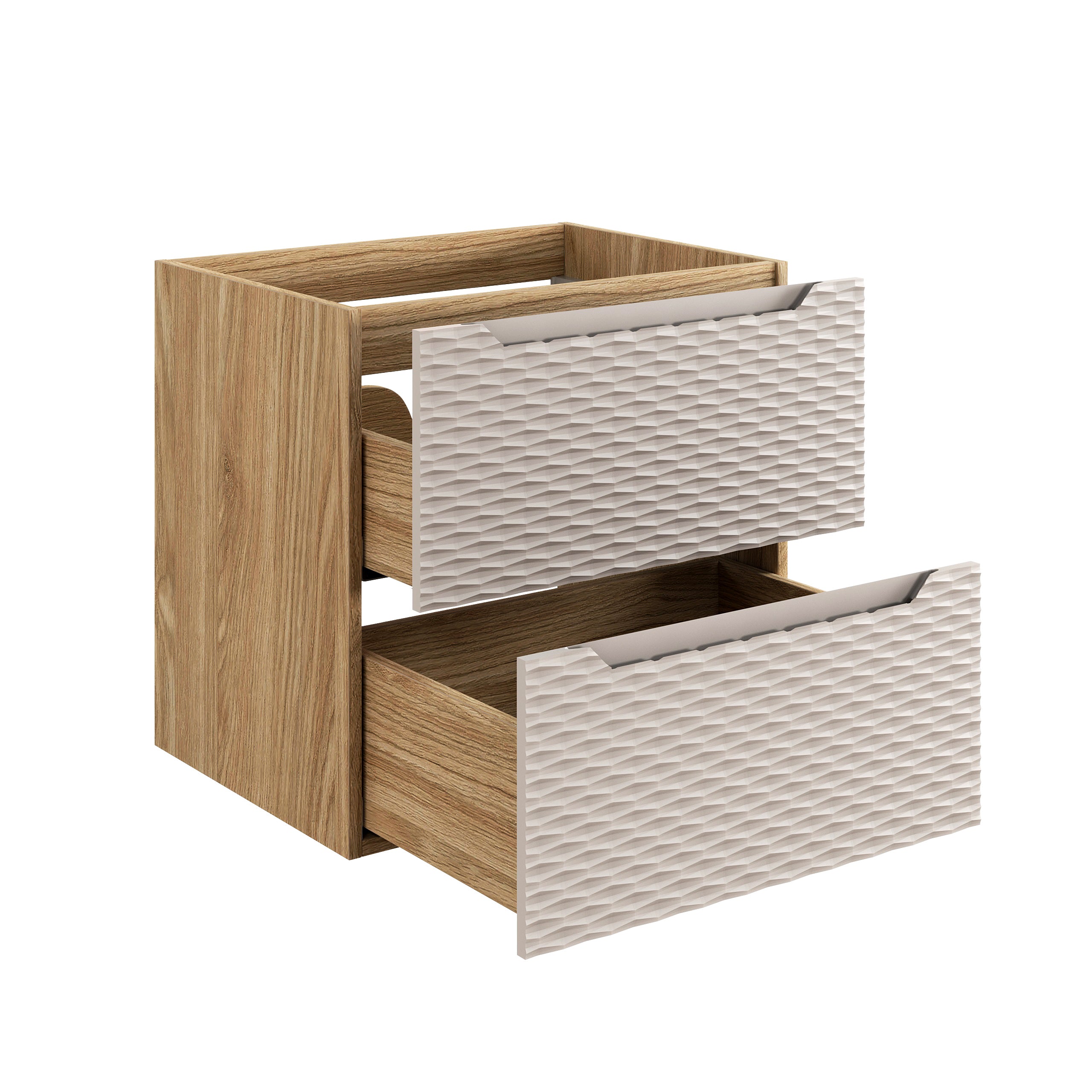 Ocean Unterschrank für Waschbecken, 60 cm, 2 Schubladen Beige, Eiche geölt