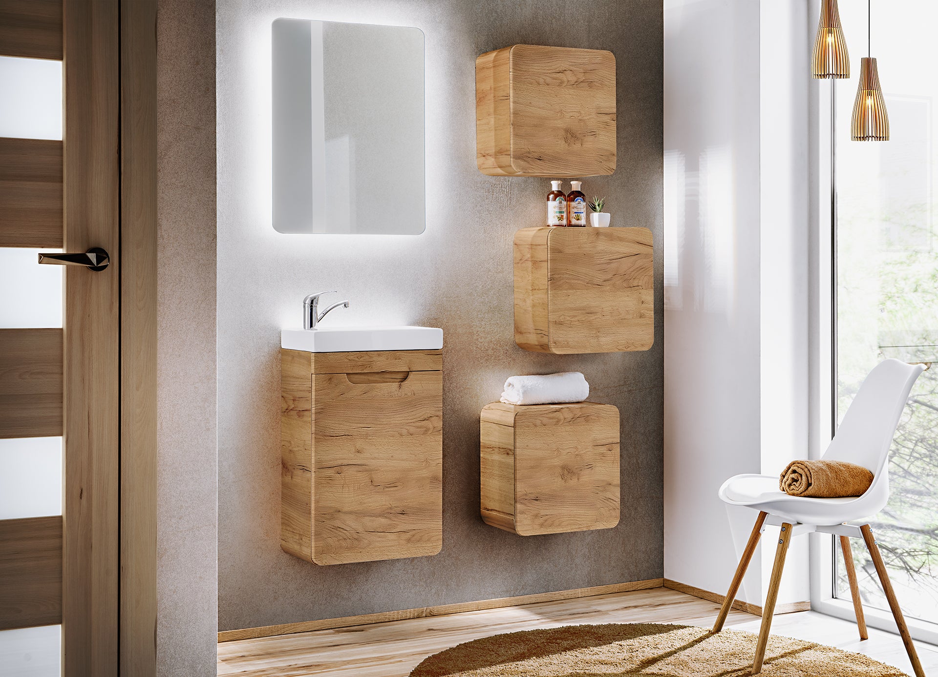 Aruba Unterschrank für Waschbecken, 40 cm, 1 Tür Handwerkliche Eiche