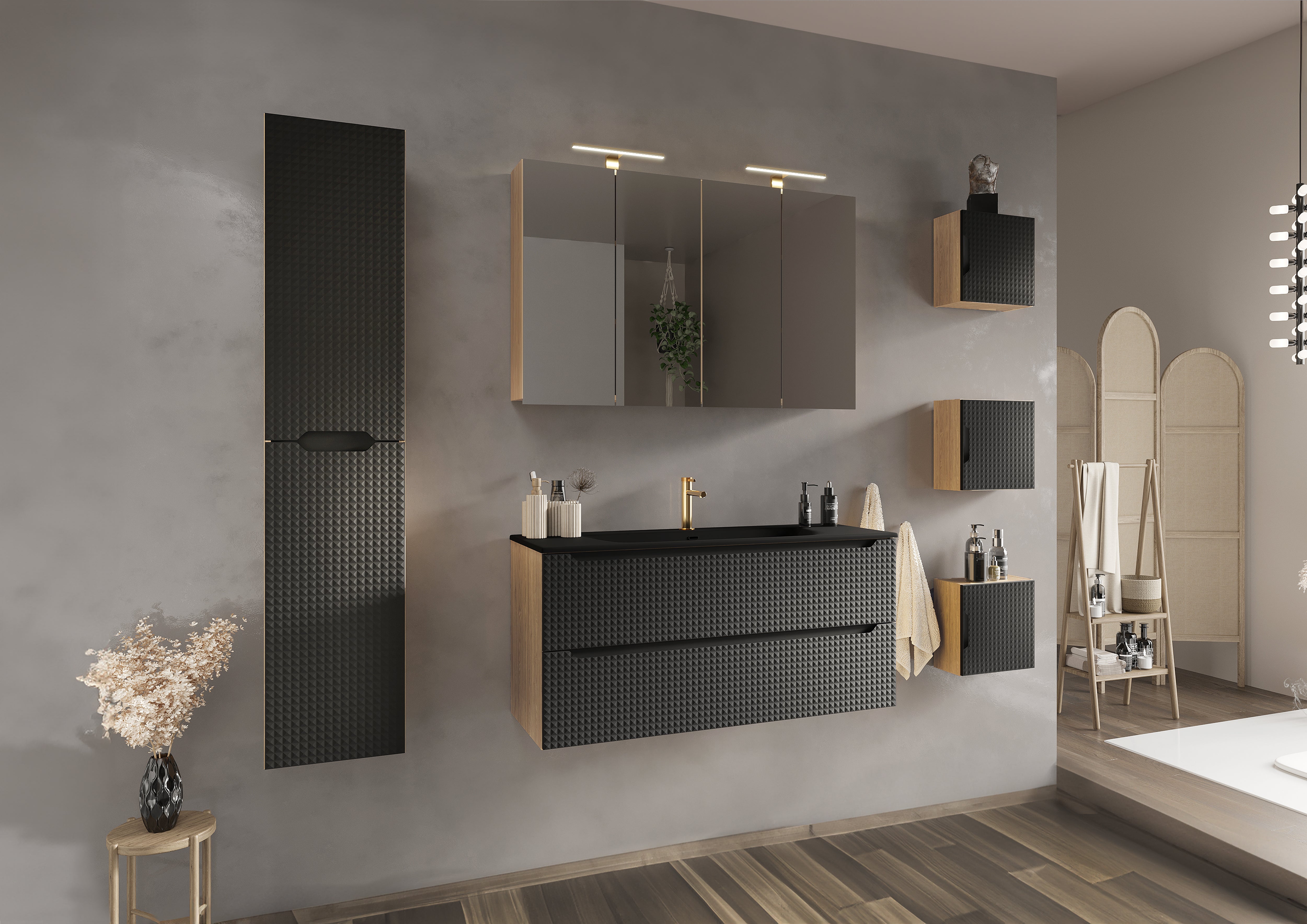 Luxor Oberschrank Qubik 35X35Cm 1 Tür Schwarz Matt, Geölte Eiche